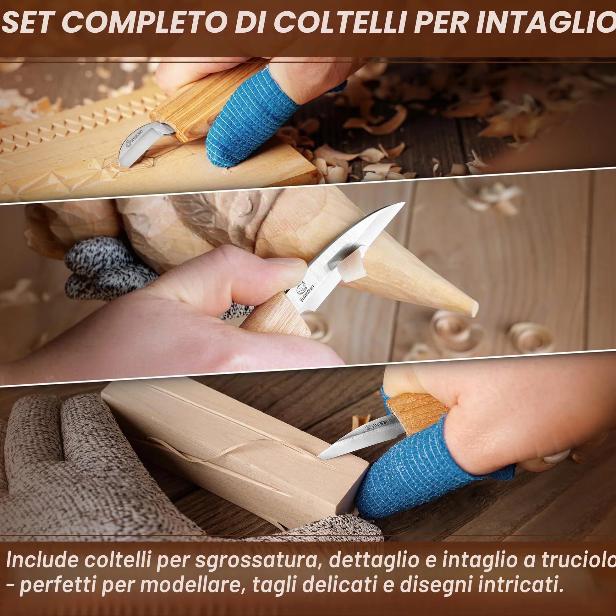 BeaverCraft S15 - Kit per intaglio del legno, set di strumenti per intaglio del legno, kit di coltelli da intaglio, set di coltelli da intaglio, per principianti