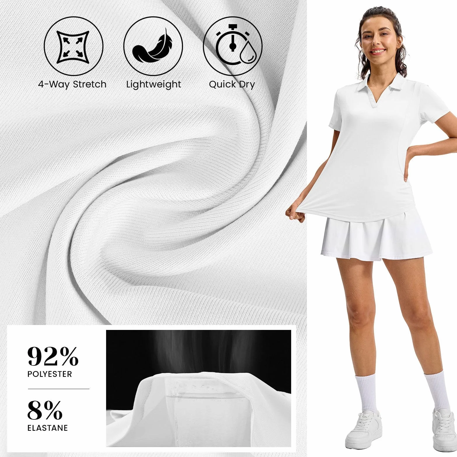 Rdruko Polo da donna a maniche corte, estiva, scollo a V, ad asciugatura rapida, per fitness, leggera, per corsa, golf, tennis, polo