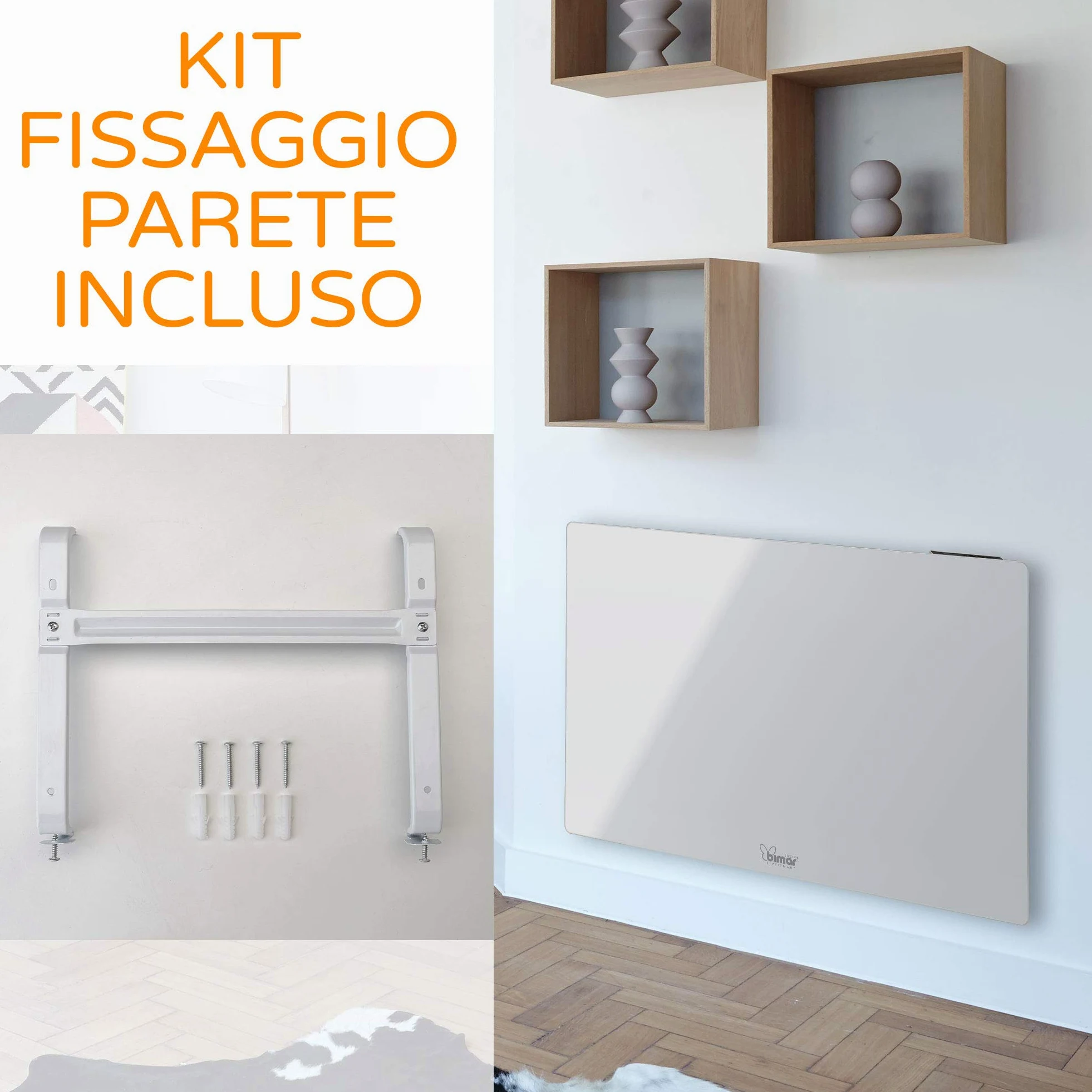 Bimar HC508 Termoconvettore a Muro o Pavimento, Riscaldatore Convezione Naturale, Corpo Metallo e Pannello Frontale in Vetro, Stufa Elettrica da Parete, Protezione IP24 (Spruzzi Acqua)