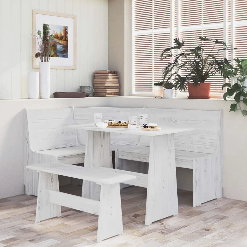 Generico Panca Angolare Reine 151 cm in Pino Massello Bianco,Mobili,Panche,Panche per Cucina e Sala da Pranzo,Bianco,32.75 kg,327247