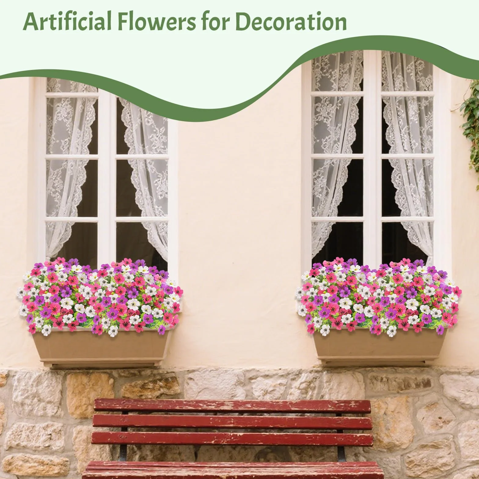 Fiori Finti da Esterno UV-Resistenti, 6 Fasci 3 Colori Piante da Vaso Artificiali per Balcone