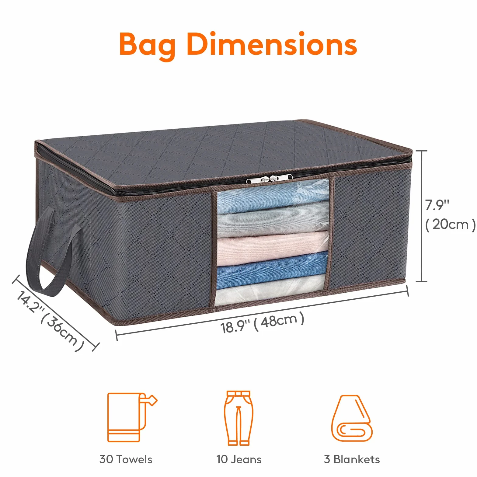 Lifewit Borsa Pieghevole per Vestiti Confezione da 4, Scatola Organizer per Stoccaggio Indumenti con Maniglia Rinforzata e Finestra Trasparente per Asciugamani, Maglioni, Magliette, 35L, Grigio