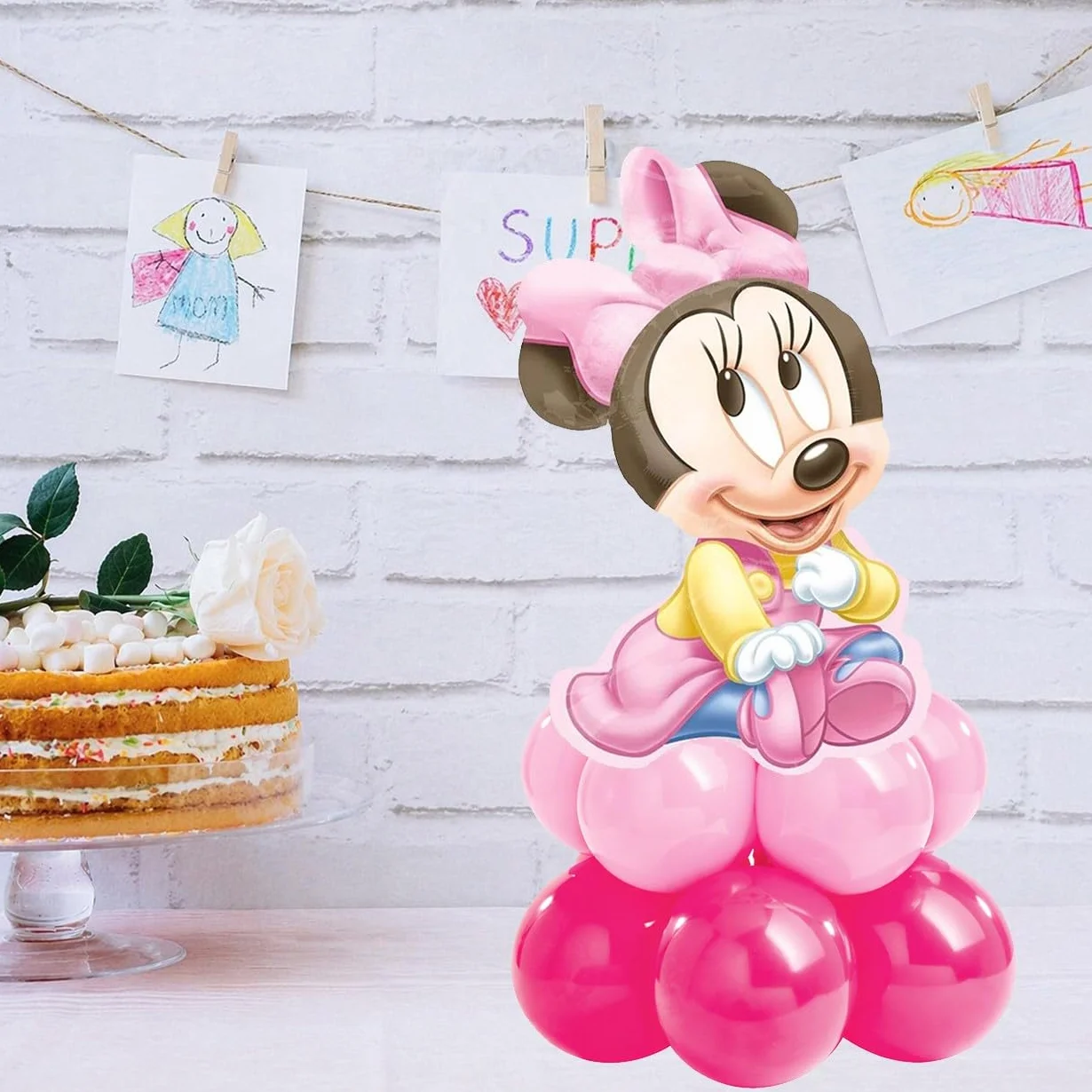 Centrotavola di palloncini supershape per feste di primo compleanno a tema Minnie| Decorazione e addobbi tavolo per primo compleanno bambina a tema Baby Minnie| 12 pezzi