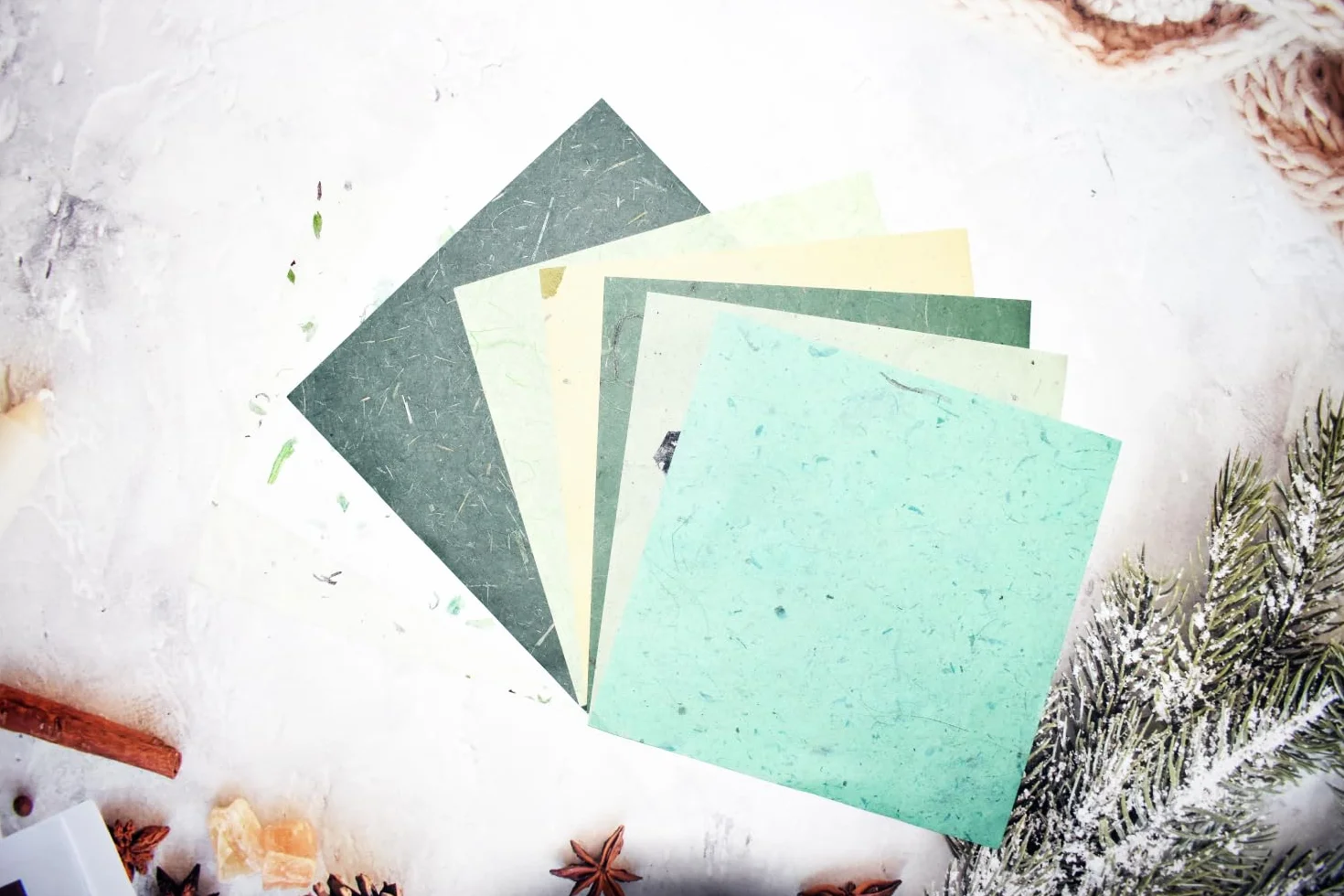 Carta per origami quadrata 15,2 x 15,2 cm fibra naturale di gelso 50 fogli (Verde misto)