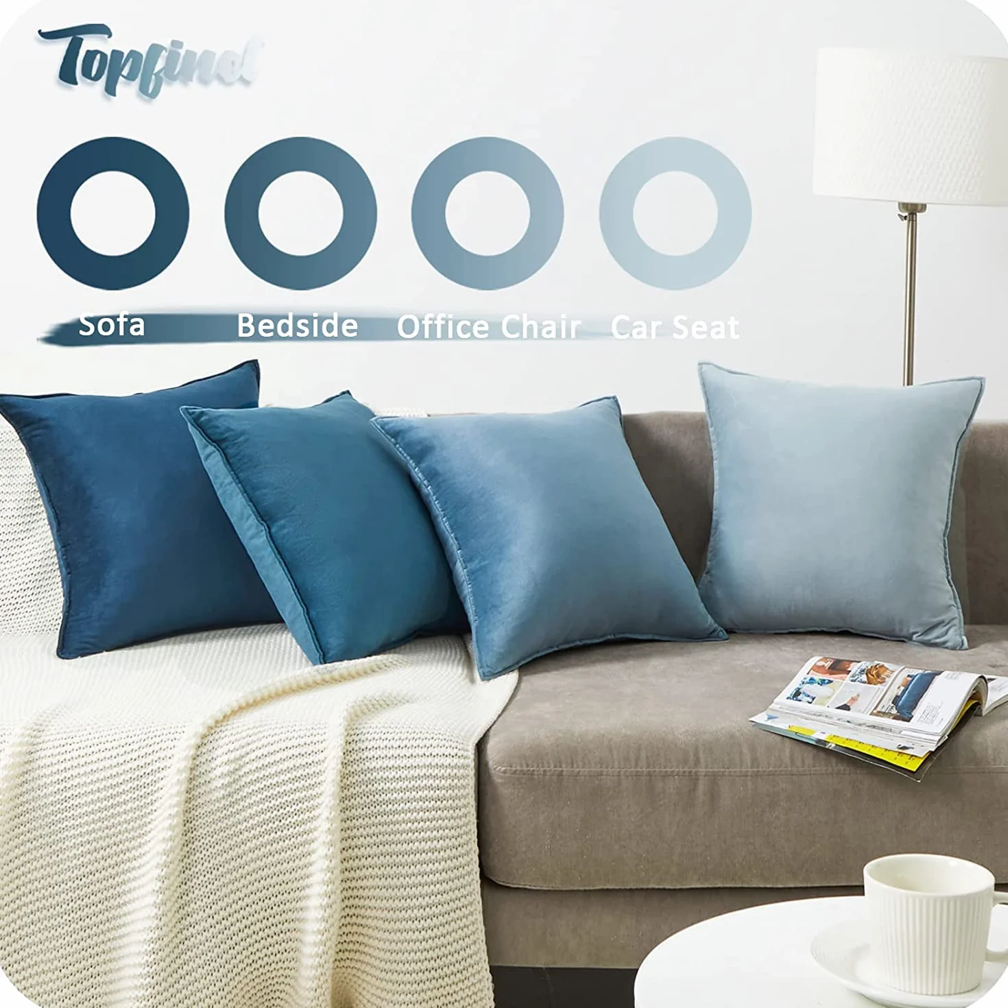 Topfinel 4 Pezzi Copricuscini Divano 50x50 Velluto Giallo Blu Moderno