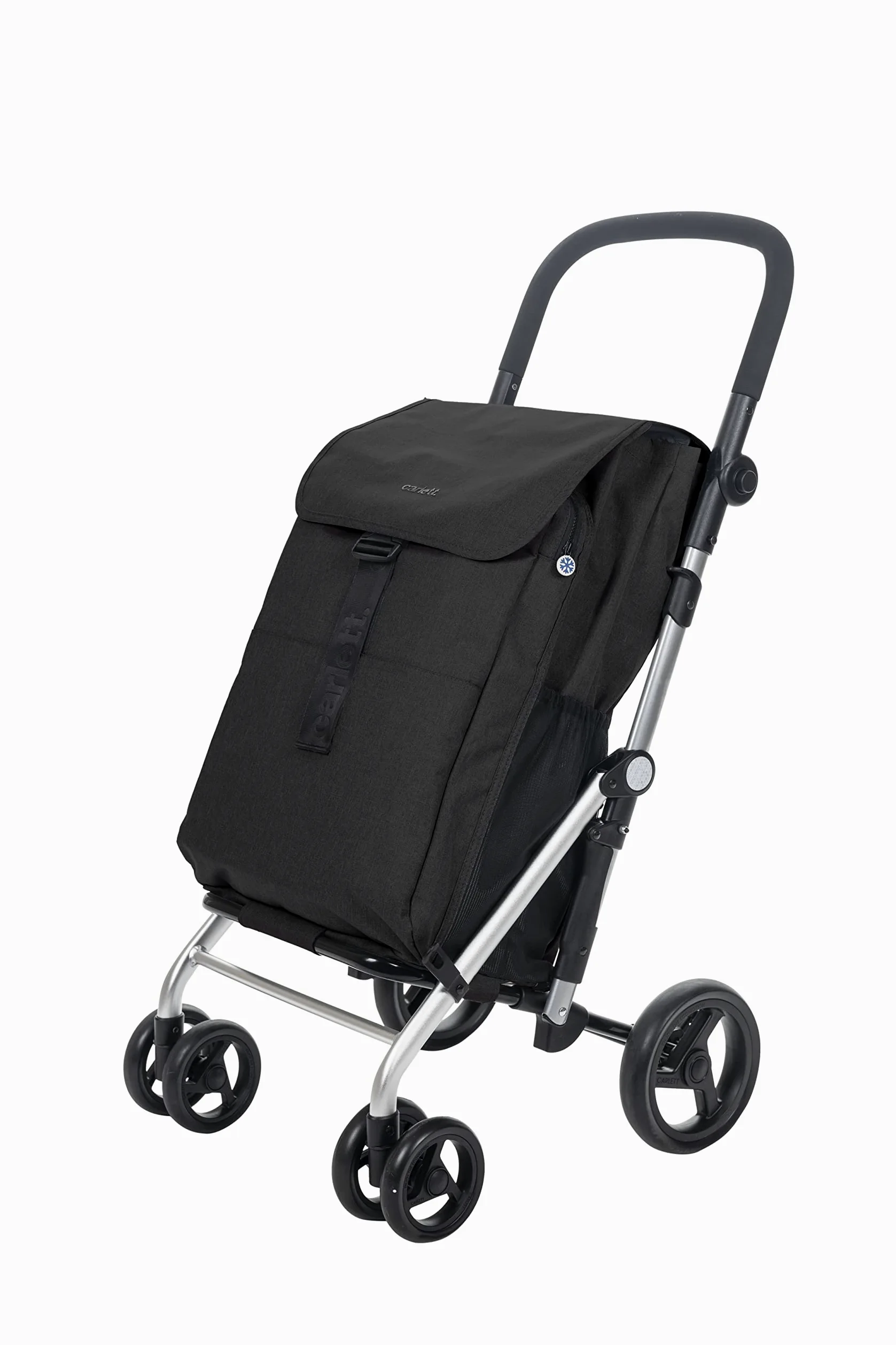 Carlett Carrello della Spesa 4 Ruote Pieghevole, Borsa Estraibile Grande Capacità 64L/32 kg e Borsa Termica 12L, Manico Regolabile, Freno di Sicurezza, Convertibile a 2 Ruote, Classic Family, Nero