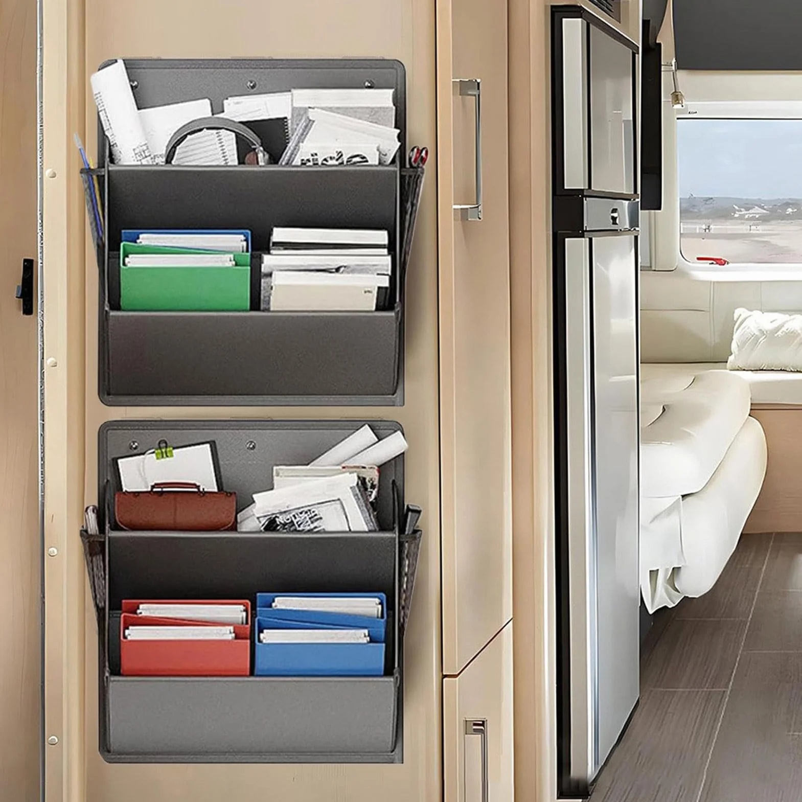 Organizer da Appendere per Camper con Tasche Grandi Profonde per Scarpe, Portaoggetti Adesivo per Armadio, Bagno