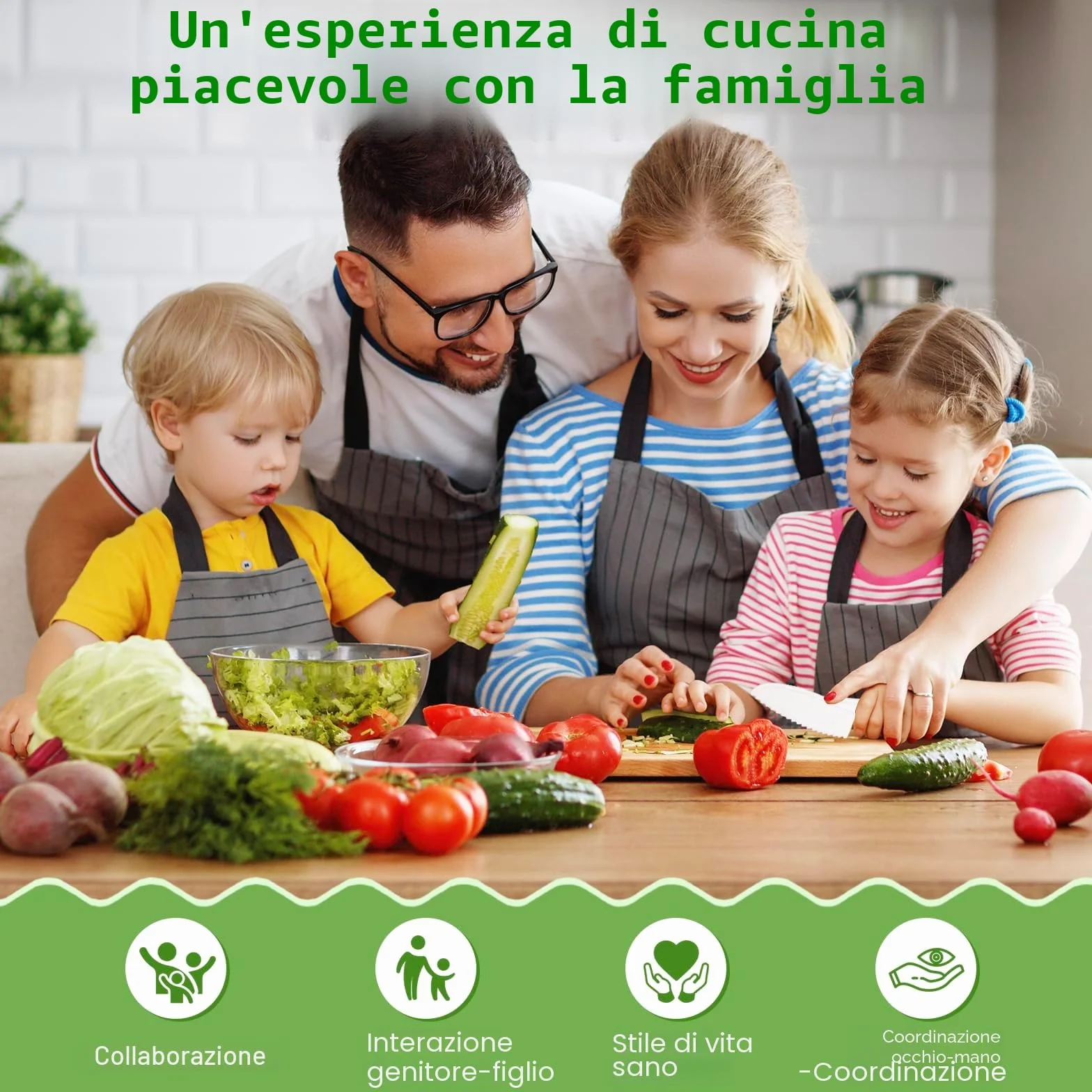 Set di 8 coltelli da cucina per bambini, per tagliare e cucinare, frutta o verdura, incluso coltello in legno, tagliere e pelapatate, coccodrillo