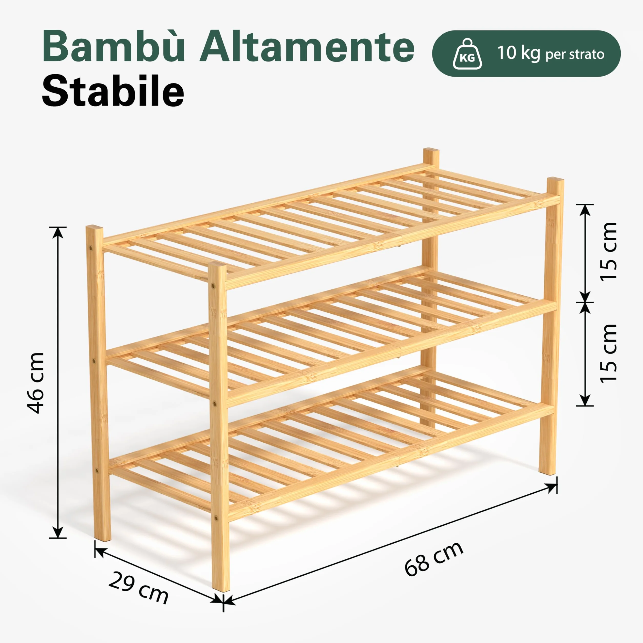 Scarpiera in Legno Bambù 3 Ripiani 68x28x46 cm Porta Scarpe Salvaspazio Ingresso Slim Verticale