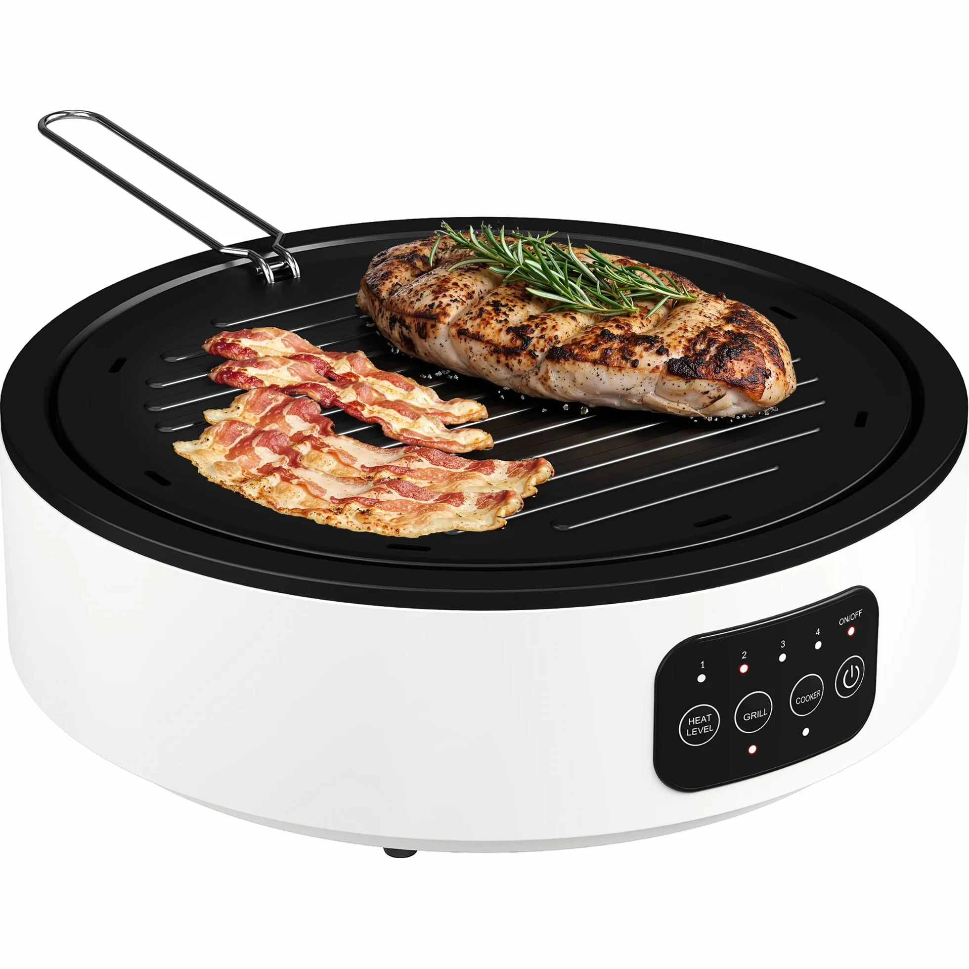 HOMCOM Piastra Elettrica a Infrarossi Portatile 2000W 2 in 1 Vetroceramica 4 Livelli Potenza Ø30cm