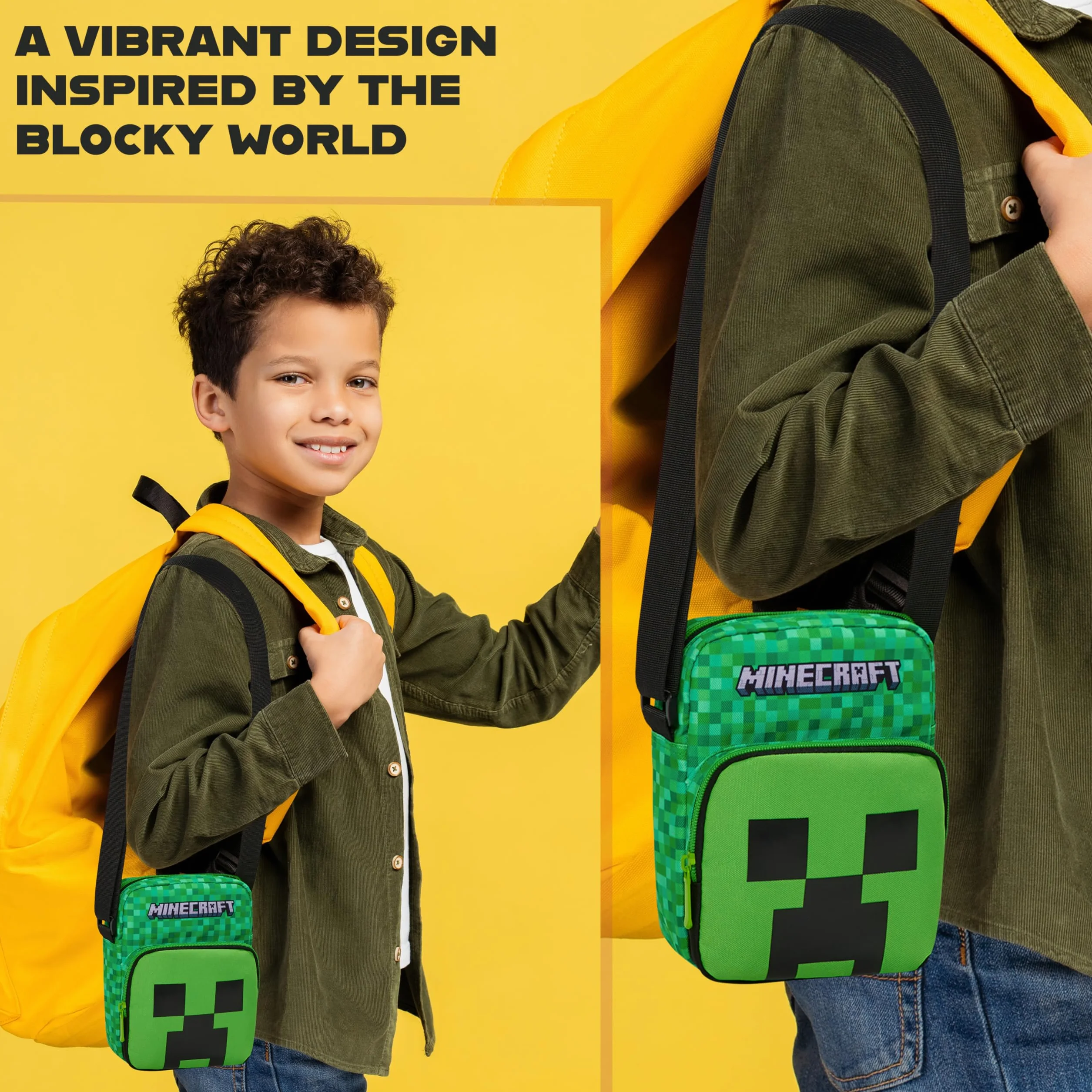 MINECRAFT Borsello Tracolla Ragazzo e Adolescenti, Creeper Marsupio Tracolla con Cinturino, Gamer Regalo Bambino