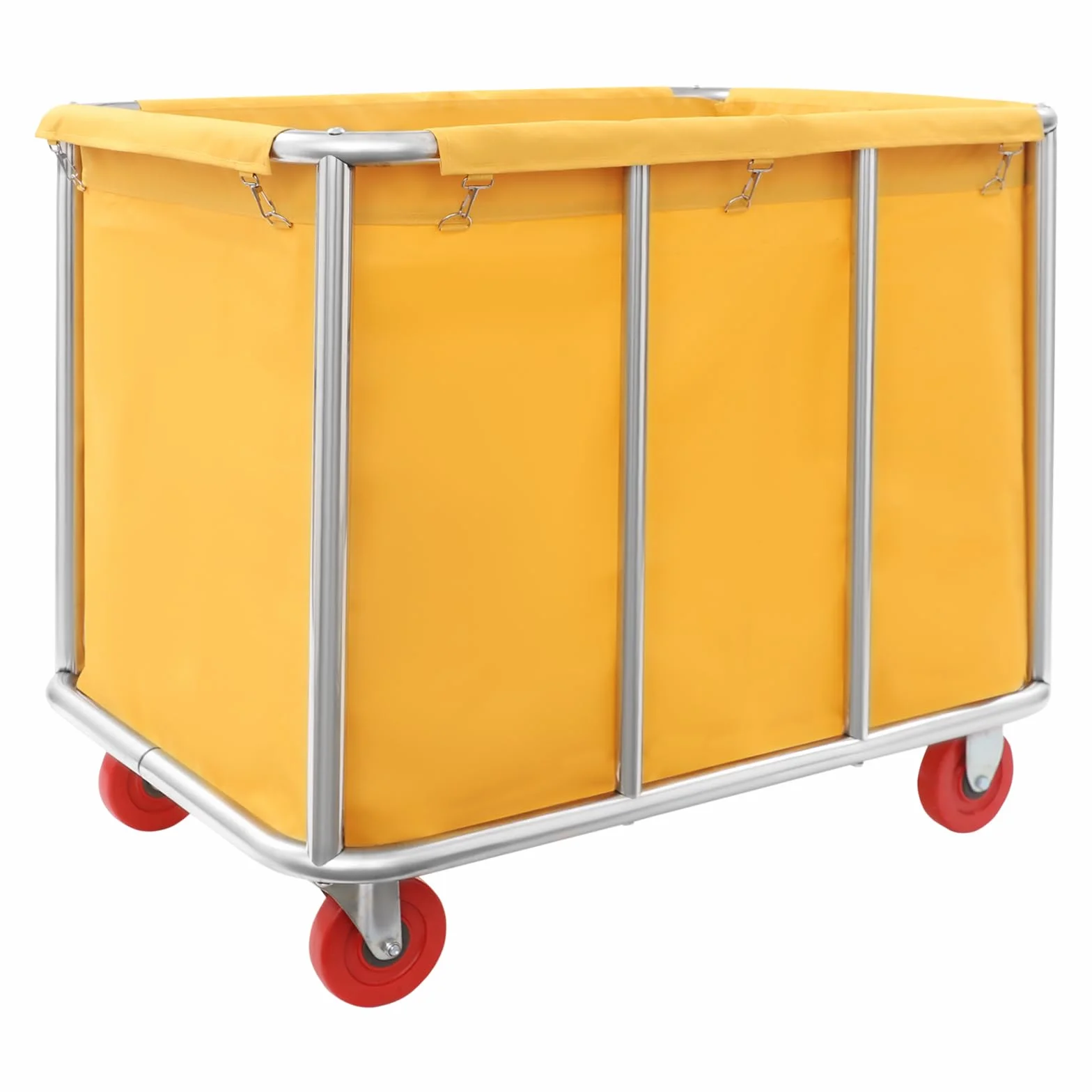 Carrello per la biancheria, 90 x 65 x 80 cm, in acciaio inox, con ruote, portata fino a 200 kg, per hotel, ospedali, lavanderia (giallo)