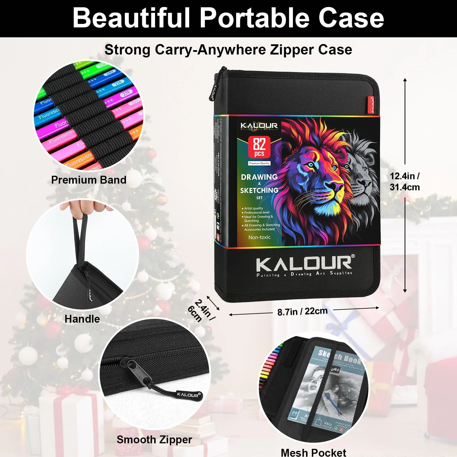 KALOUR PDAS 82 Set da disegno Kit per schizzi, Forniture artistiche professionali con matite fluorescenti, colorate, acquerellabili, metalliche, in grafite, carboncino,5 album da disegno e da colorare
