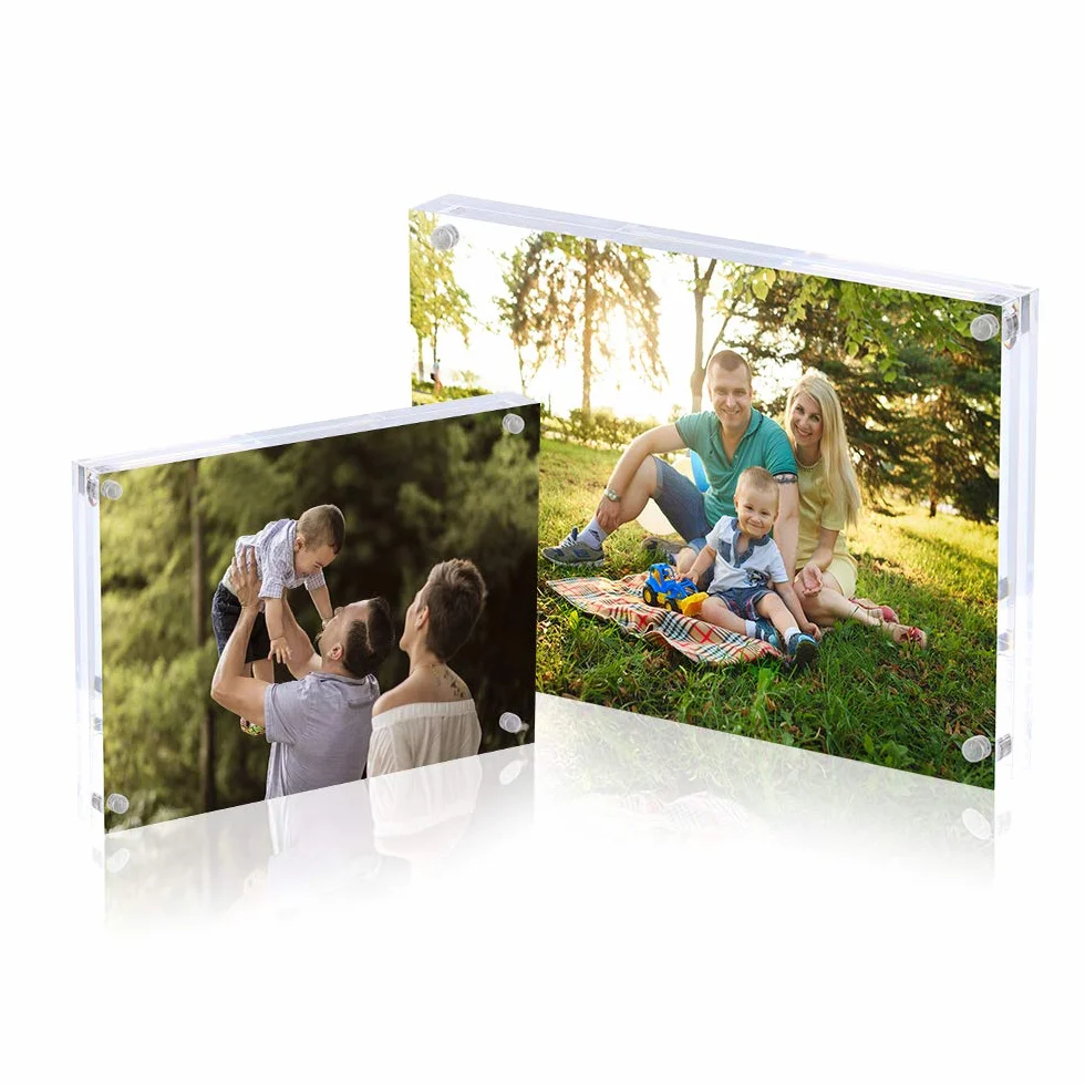 AMEITECH 13x18 cm Cornice Acrilica Foto, Cornici Magnetiche, 10 + 10MM Spessore Stand in Scrivania o Tavola, Chiaro