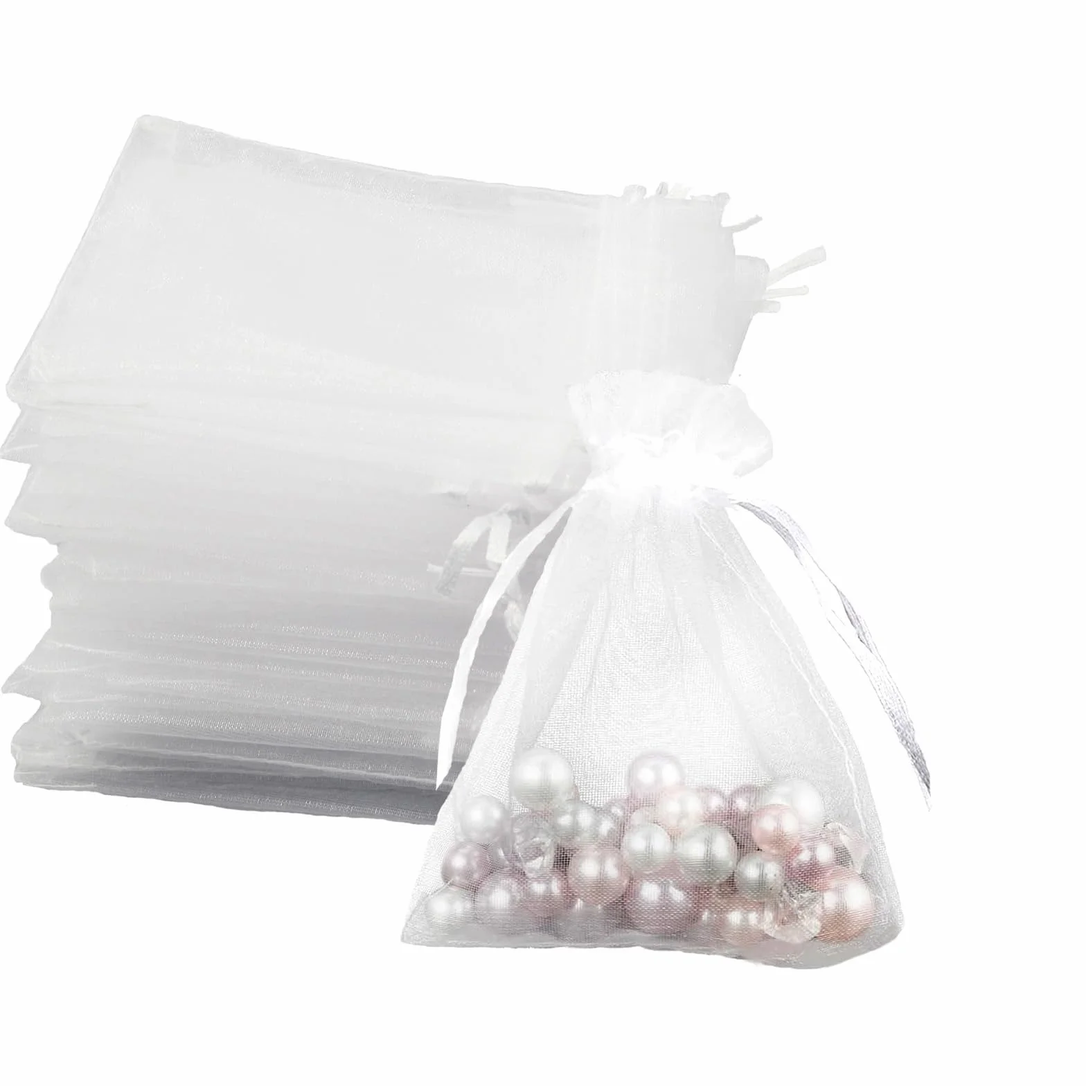 Sacchetti in Organza 7x9 cm per Confetti, Bomboniere, Matrimonio, Lavanda - Bianco