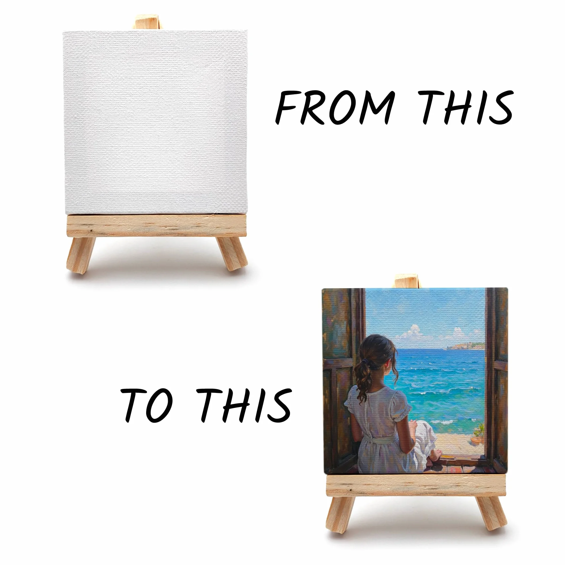Mini Cavalletto in Legno con Tela 8x8 cm – Set per Pittura e Decorazione