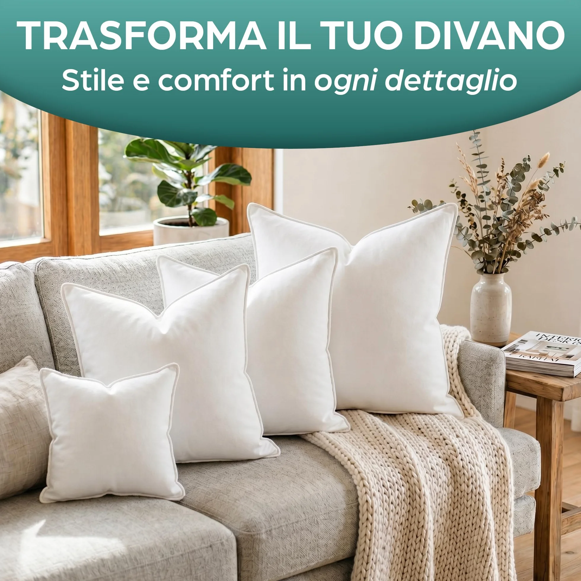 Flowen Cuscini Decorativi 45x45 Morbidi Microfibra Bianca Anallergici Antiacaro 2 Pezzi