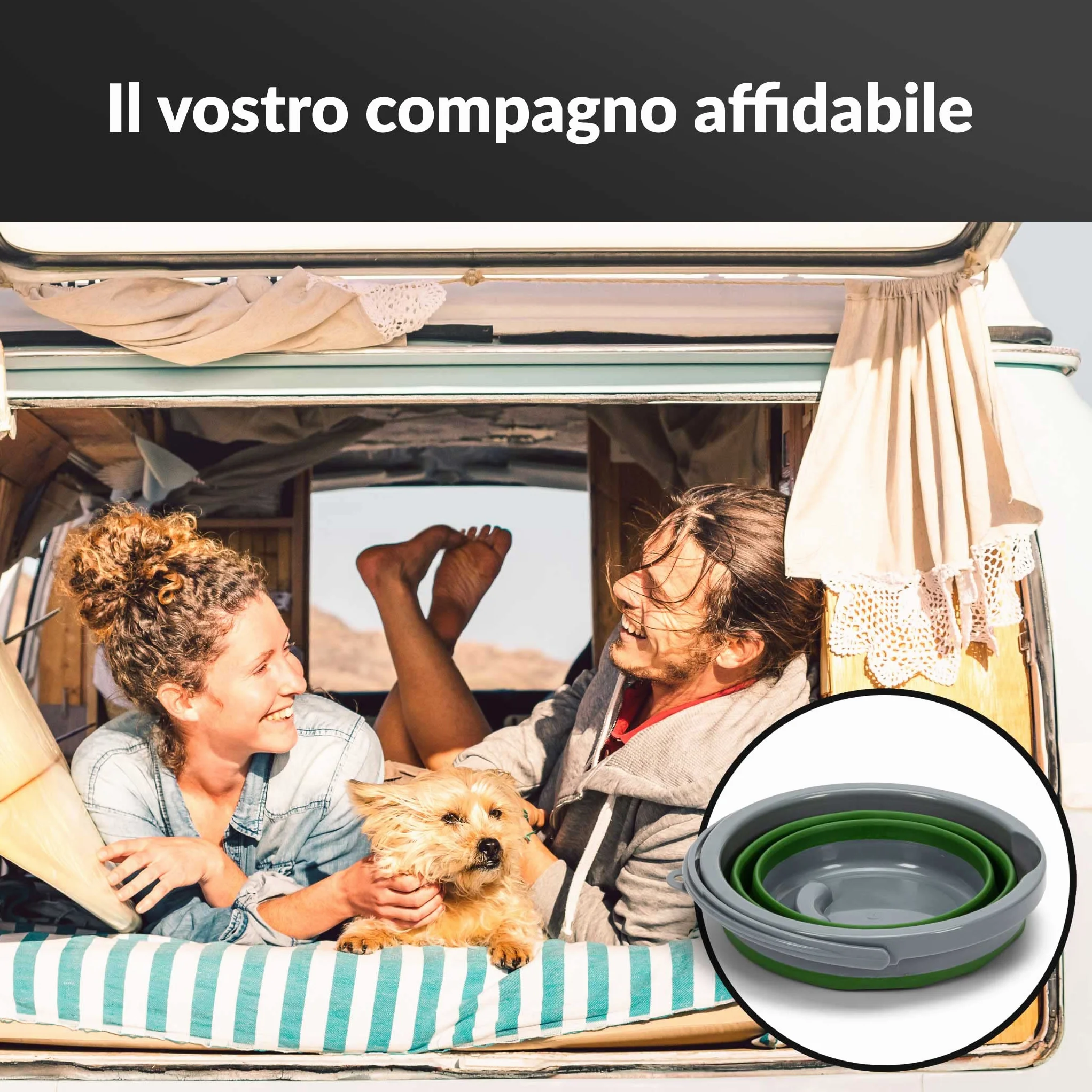 Secchio Pieghevole 5 Litri con Coperchio e Manico | Secchio 5l in Plastica e Silicone per Campeggio, Pesca, Pulizia, ecc. | Richiudibile & Salvaspazio