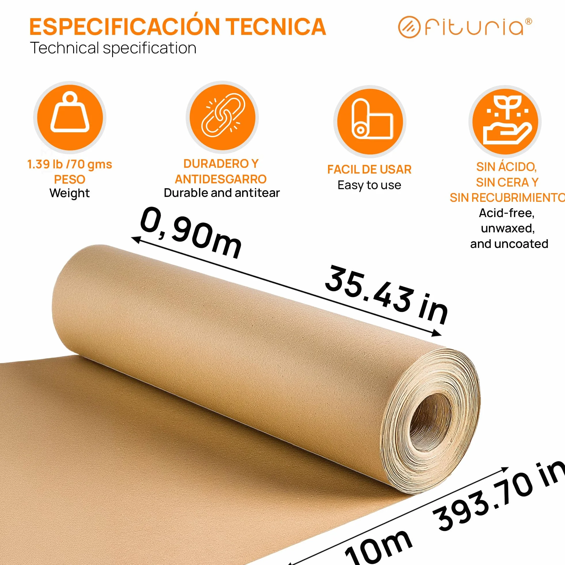 OFITURIA Carta Imballaggio Kraft Marrone 70 g/m² – Rotolo 0,90×10 m – 1 Rotolo – Carta da Imballaggio e Carta da Pacchi, Fai-da-Te e Progetti Creativi – Idonea per Uso Alimentare