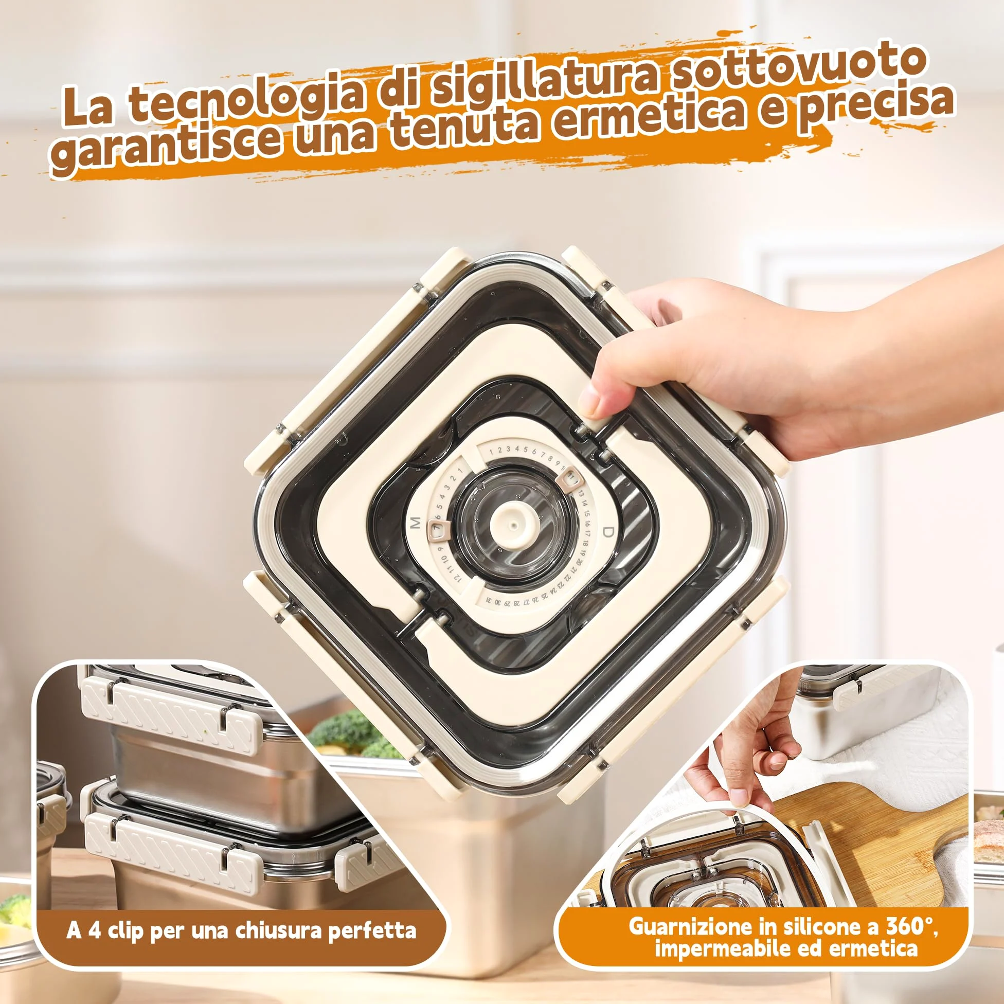 Sistema Sottovuoto Acciaio Inox con Pompa Manuale - Set da 2 Contenitori in Acciaio Inox (1250ml+1850ml) - Ermetici per Dispensa, Congelatore e Portavivande - BPA Free, Impilabili