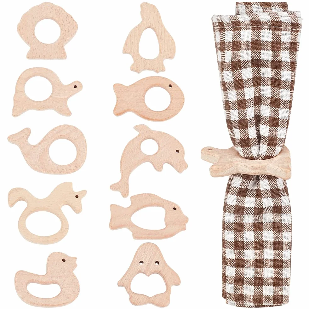 WEBEEDY 10 portatovaglioli in legno fatti a mano con animali marini, decorazione da tavolo per matrimoni, feste, centrotavola, decorazione