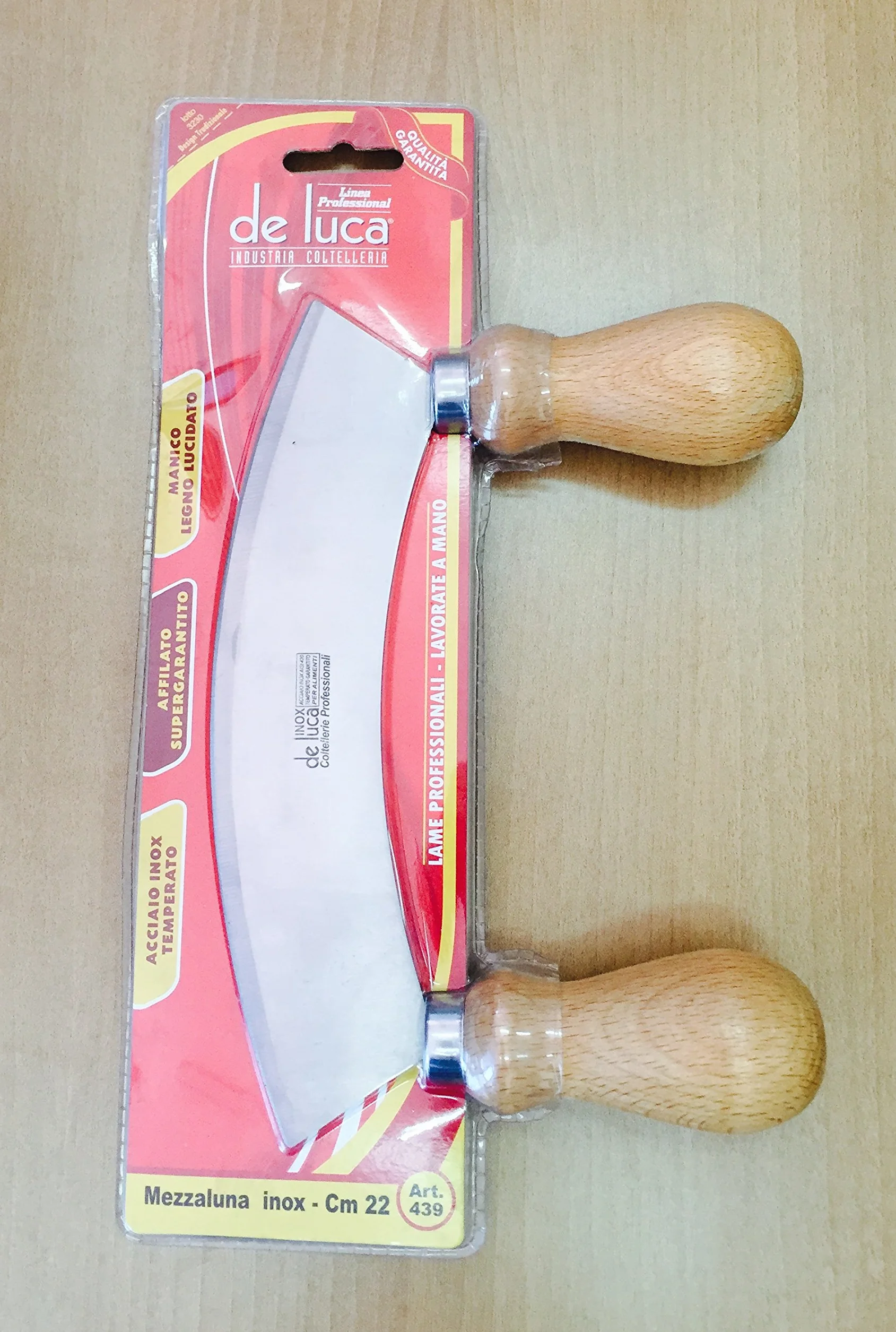 Mezzaluna manico legno lame inox cm.22