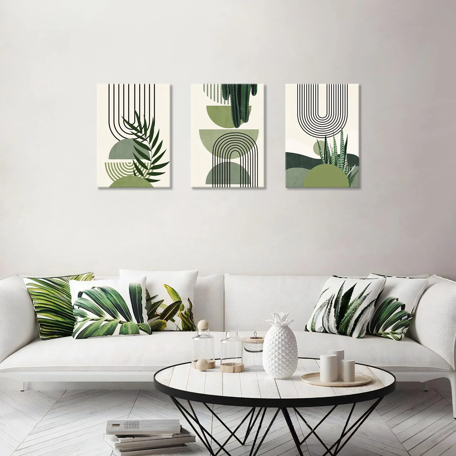 Quadri Moderni Verde Salvia Boho Stampa su Tela Con Cornice 30x40cmx3 Decorazione Murale