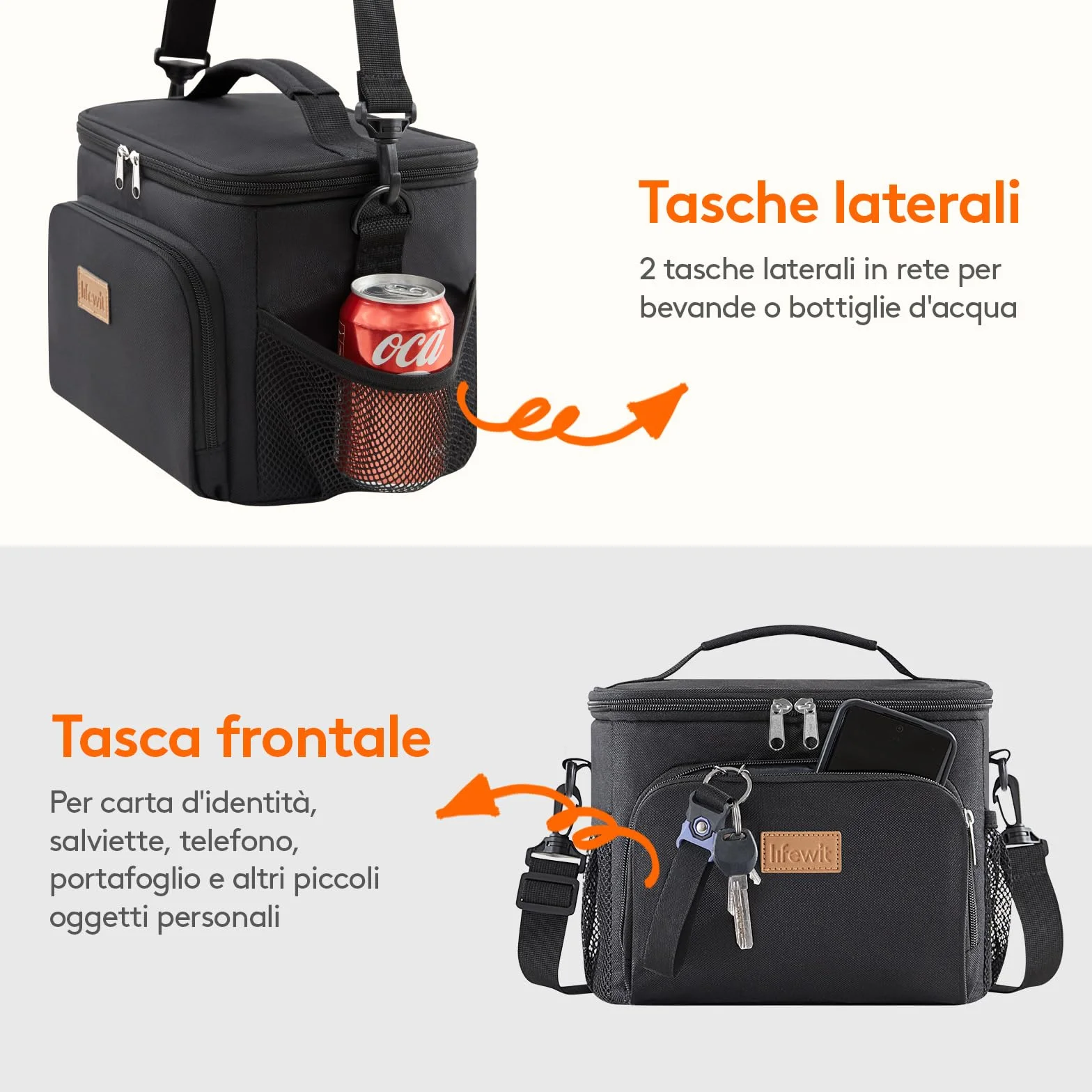 Lifewit Borsa Termica Porta Pranzo 9L Impermeabile con Tracolla Nero