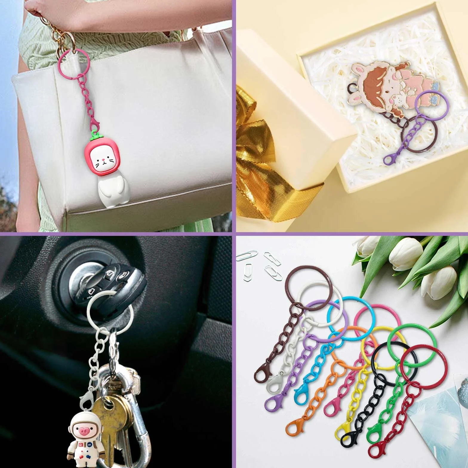 Anelli per Portachiavi Fai Da Te,Anelli Portachiavi con Catenella,100 Pezzi Anello Portachiavi,Keychain per Porta Chiavi Mestieri Lavori di Bricolage