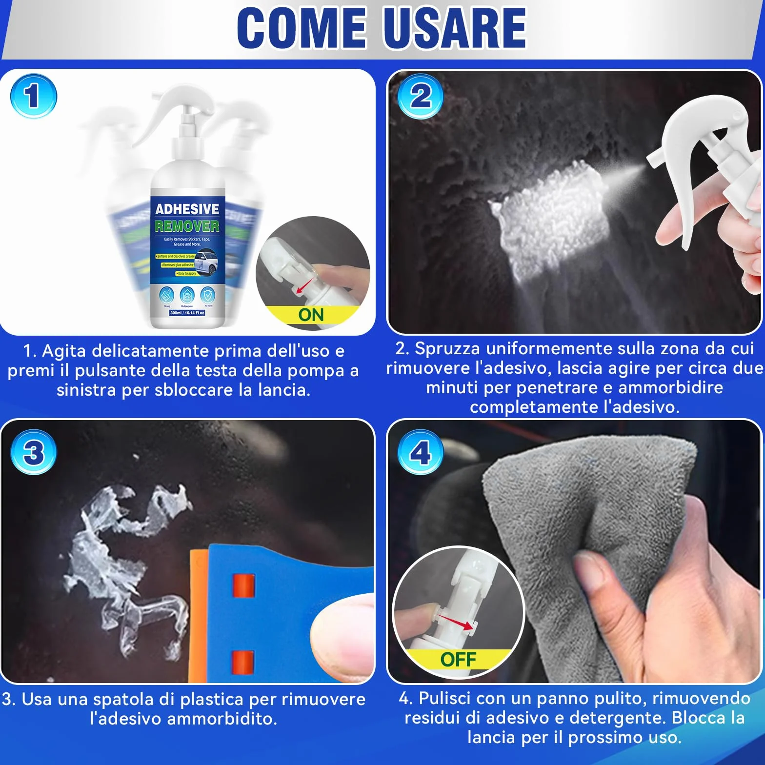 Rimuovi Colla Spray 300ml per Etichette, Adesivi, Nastro Adesivo su Vetri, Auto e Superfici