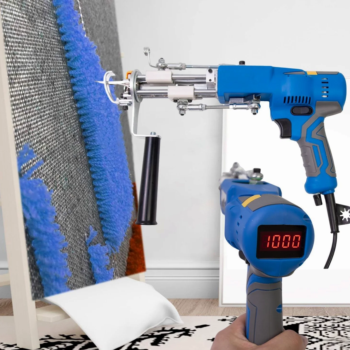 Pistola Elettrica per Trapuntatura di Tappeti 2 in 1, Pistola for Tufting di Tappeti, Macchina for Tufting, Strumenti Fai da Te, velocità del Display Digitale, Motore Senza Spazzole