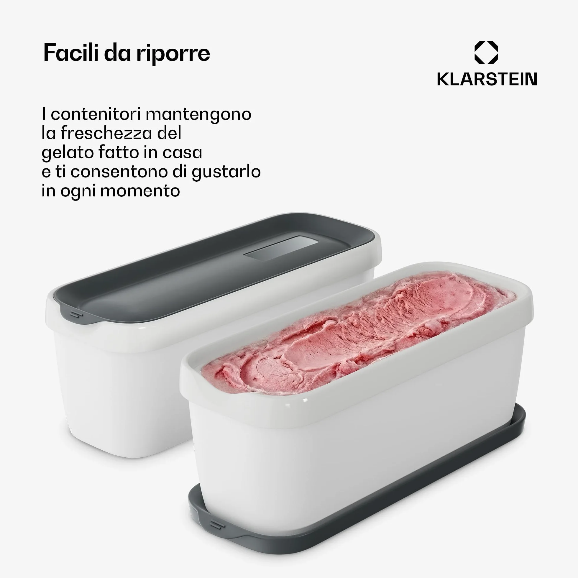 Klarstein Vaschette per Gelato 2x1,5L – Contenitori Plastica con Coperchio, Lavabili in Lavastoviglie