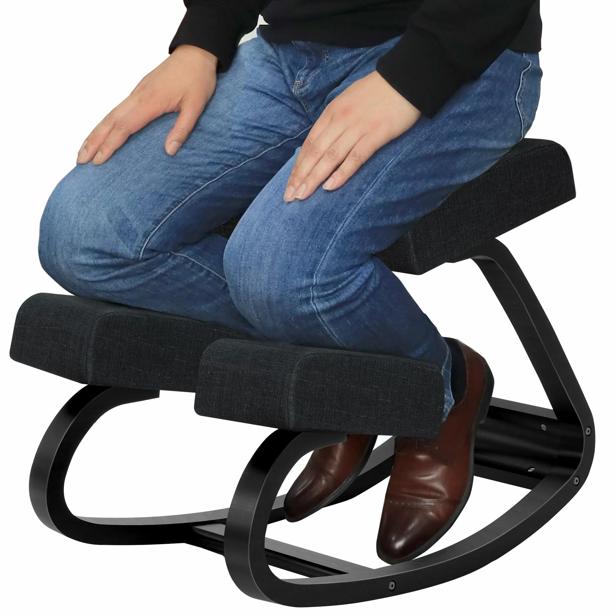 Sedia Ergonomica Inginocchiatoio in Legno – Regolabile a Dondolo con Cuscino Traspirante, Allevia Mal di Schiena, Migliora Postura, per Ufficio Home Office Studio – 100 kg