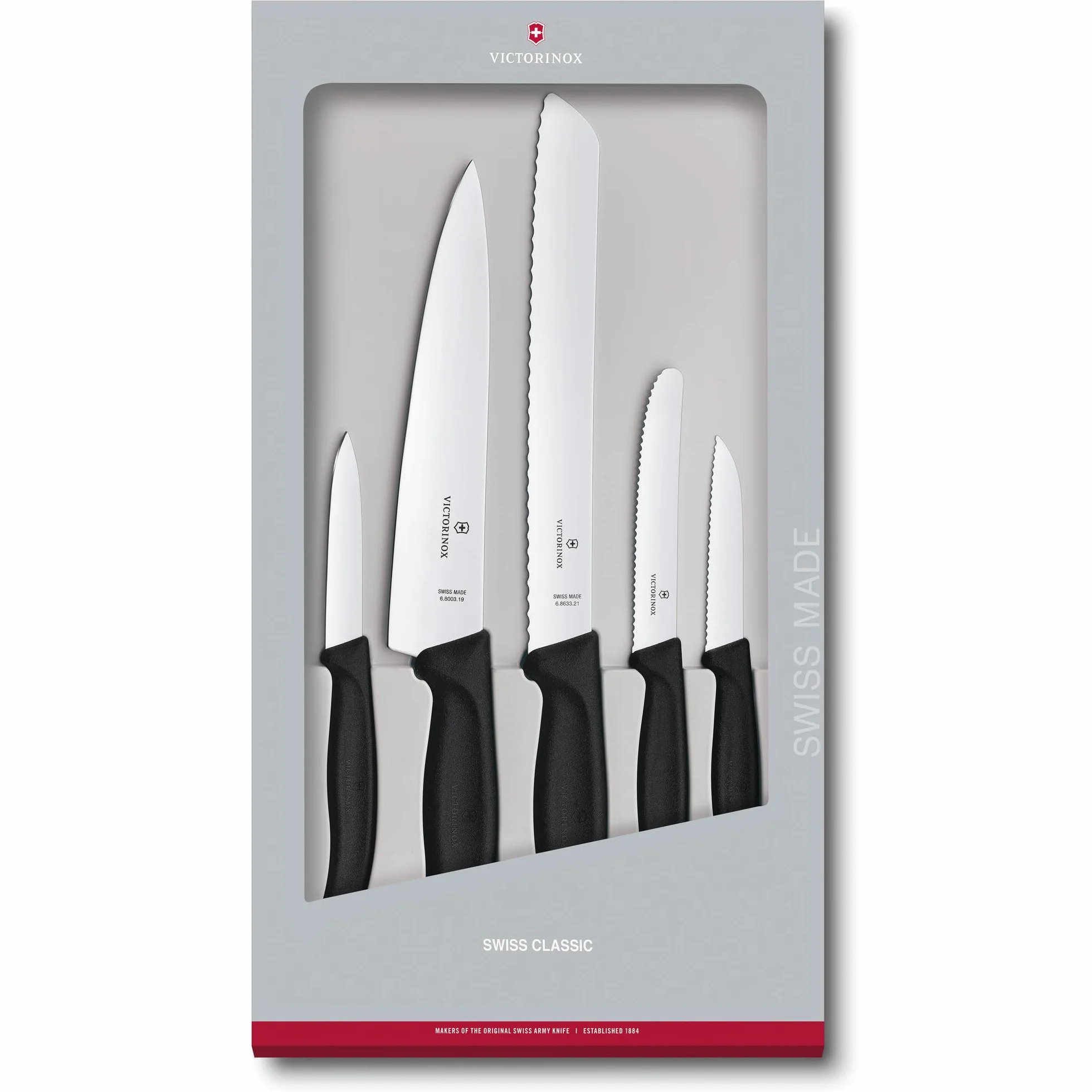 Victorinox Swiss Classic, set coltelli da cucina (5 pezzi) in confezione regalo, con lame in acciaio inox, nero