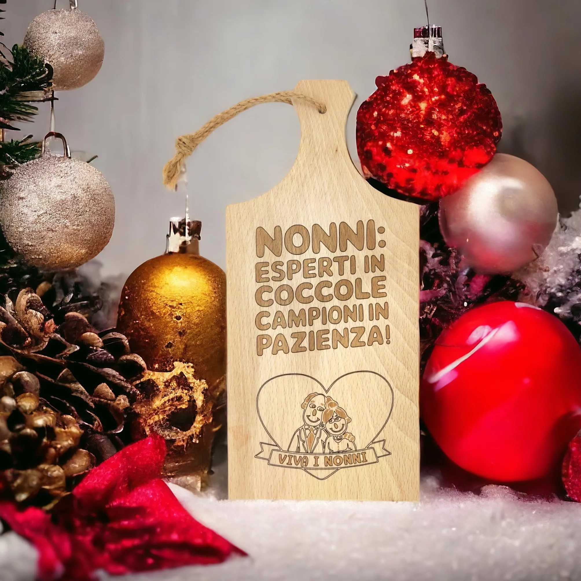 Tagliere Artigianale in Legno di Faggio 30x14 cm con Incisione Laser per Nonni