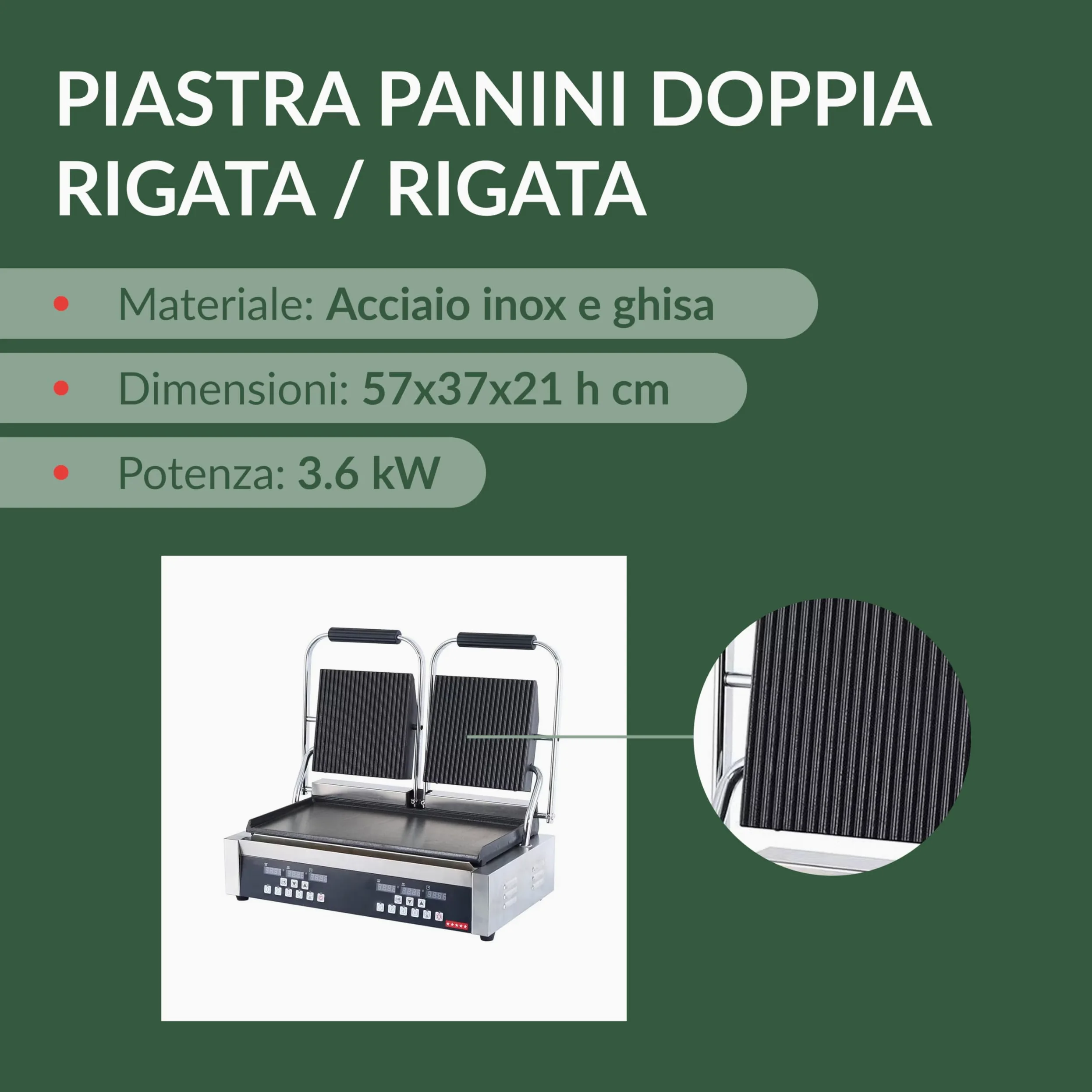 Ristoattrezzature - Piastra Panini Digitale Doppia - Rigata/Liscia - Griglia Professionale per Ristoranti e Bar - 57x37x21 cm - 3.6 kw