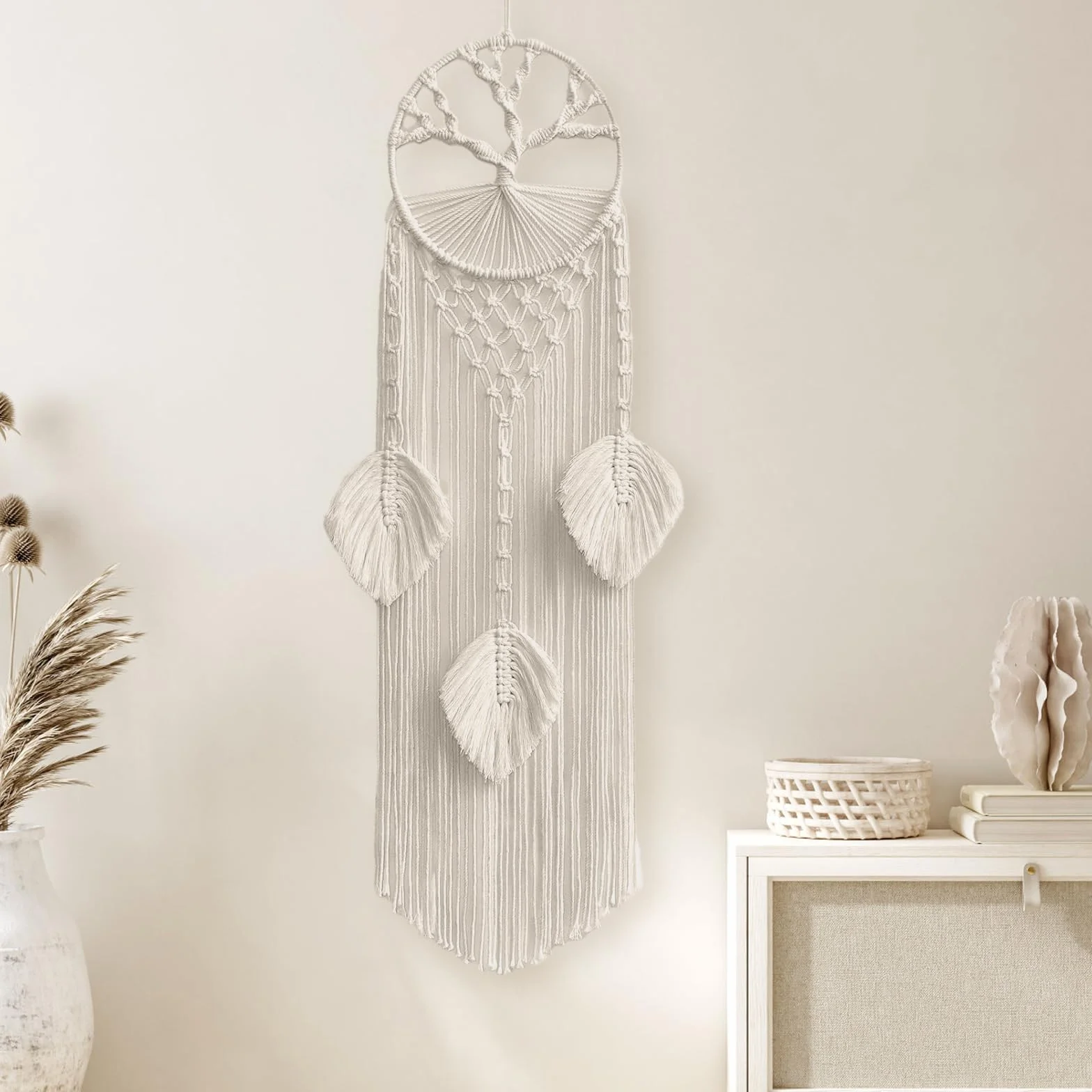 Acchiappasogni Boho da Appendere Macramè Beige Albero Della Vita