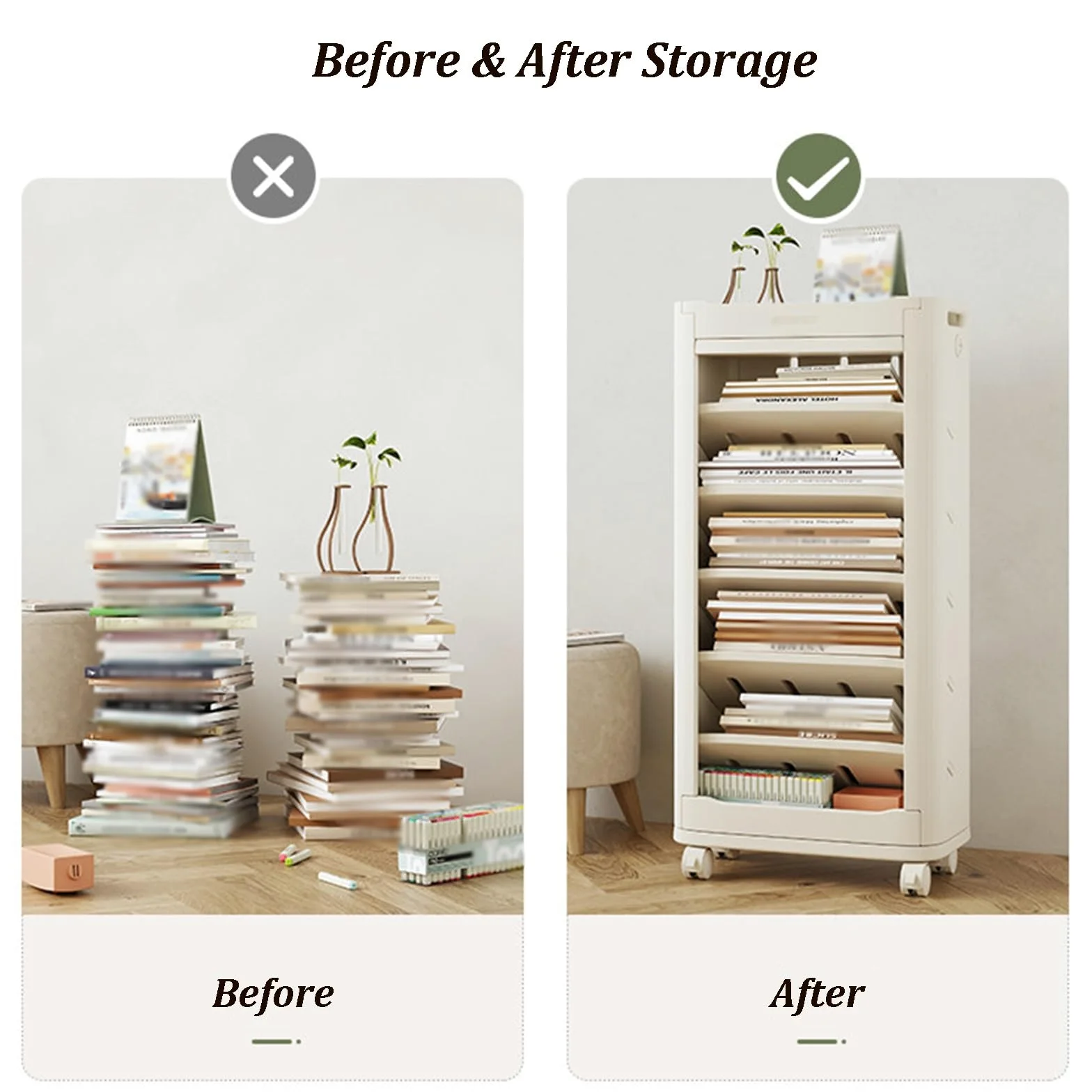 Libreria A 7 Livelli Su Ruote, Organizzatore Per Libri E Carrello Multiuso Mobile, Design Con Ripiani Inclinati, Organizzatore Stretto Per Aula, Ufficio, Studio E Casa(B)