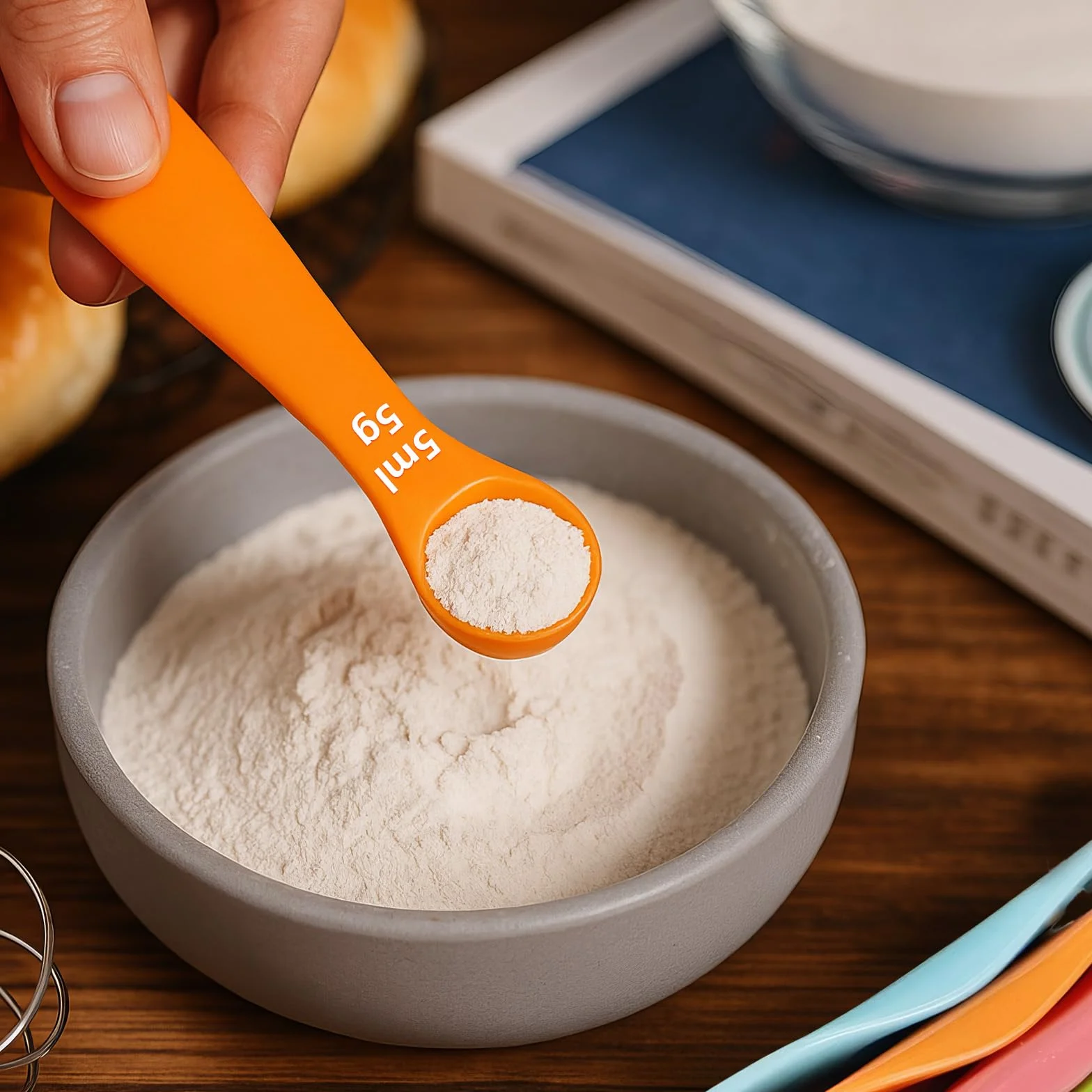 5 Pezzi Cucchiaio Dosatore, colori misti, cucchiai da cucina Set da 5 per misurare ingredienti secchi e liquidi,Misurino Grammi
