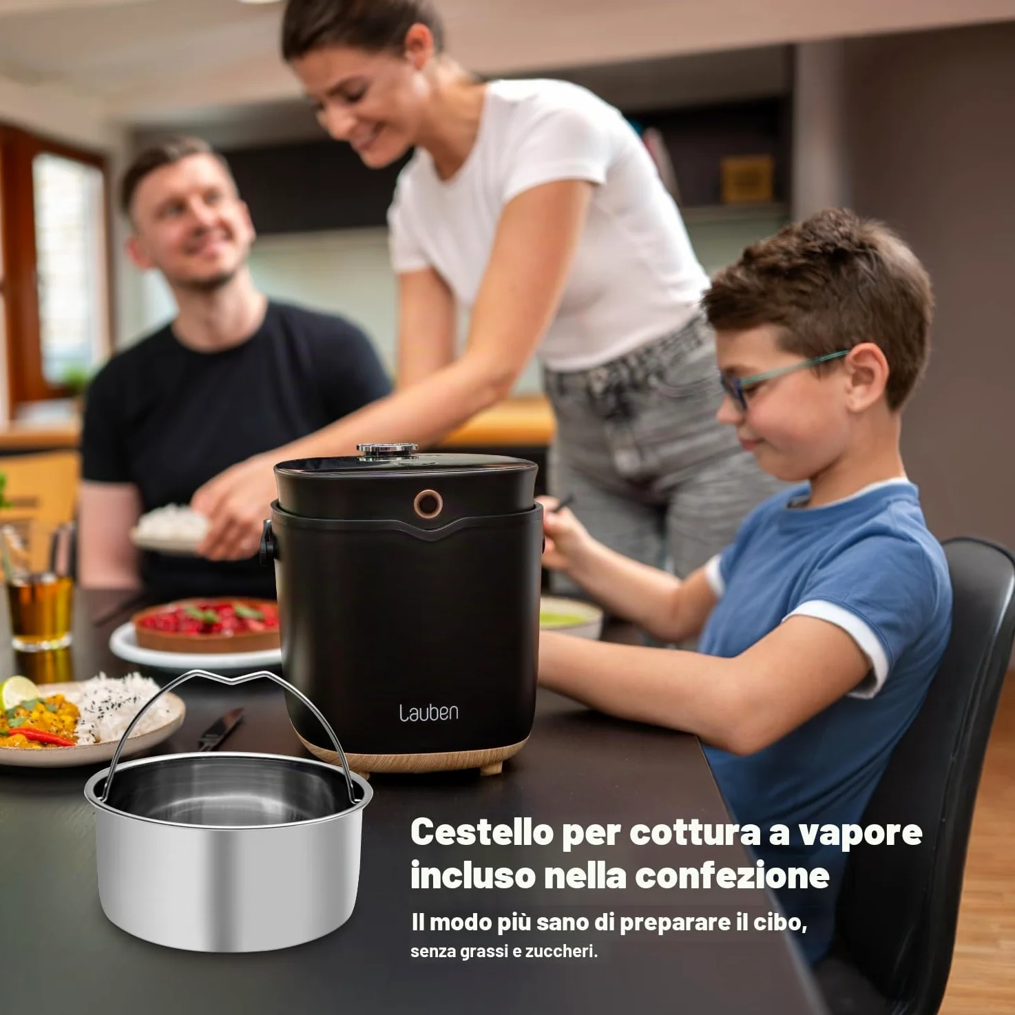 Lauben Multifunction Rice Cooker 2000BW, cuociriso multifunzionale, 400W, 2l, display digitale, 12 programmi, rivestimento antiaderente, mantenimento temperatura, ritardo