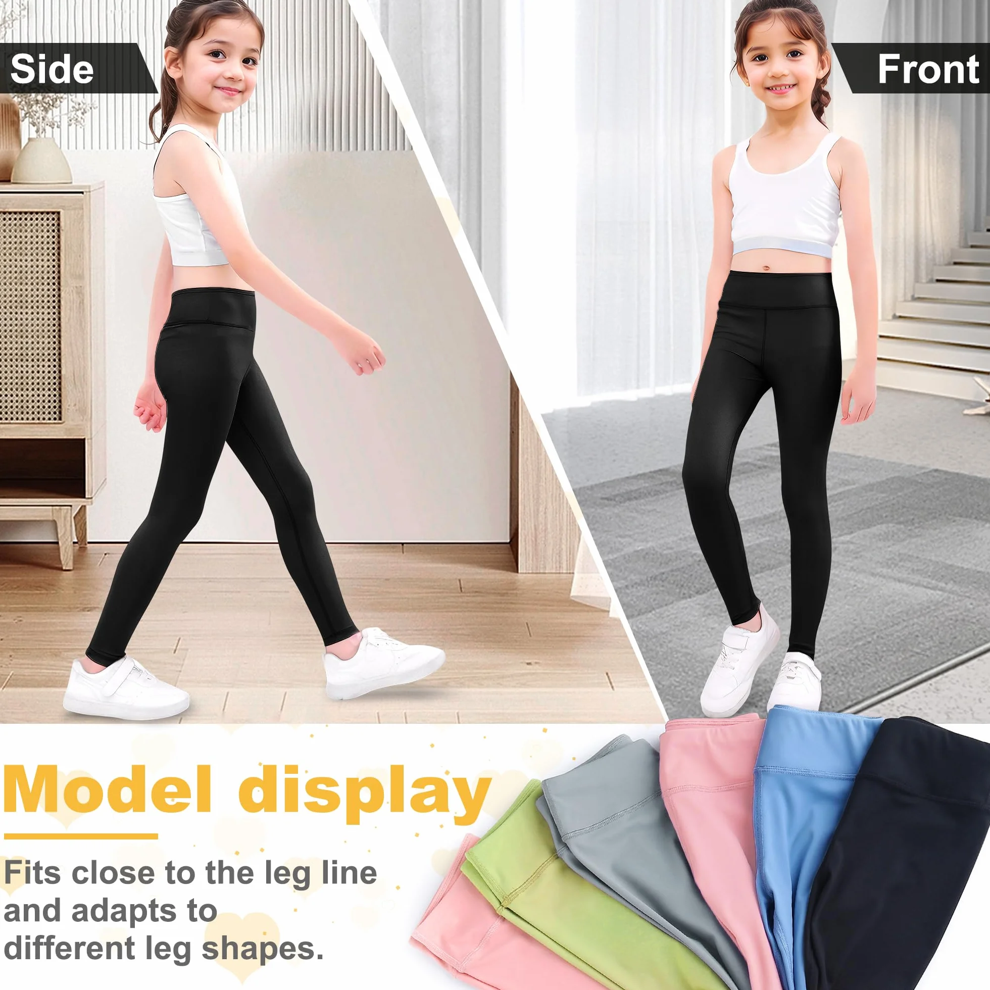 Leggings Bambina Ragazze Elasticizzati Pantaloni Larghi Yoga Legging Sport Vita Alta Pants Multicolore Casual Scuola Primavera Autunno Jogging Abbigliamento per Adolescenti 5-11 Anni
