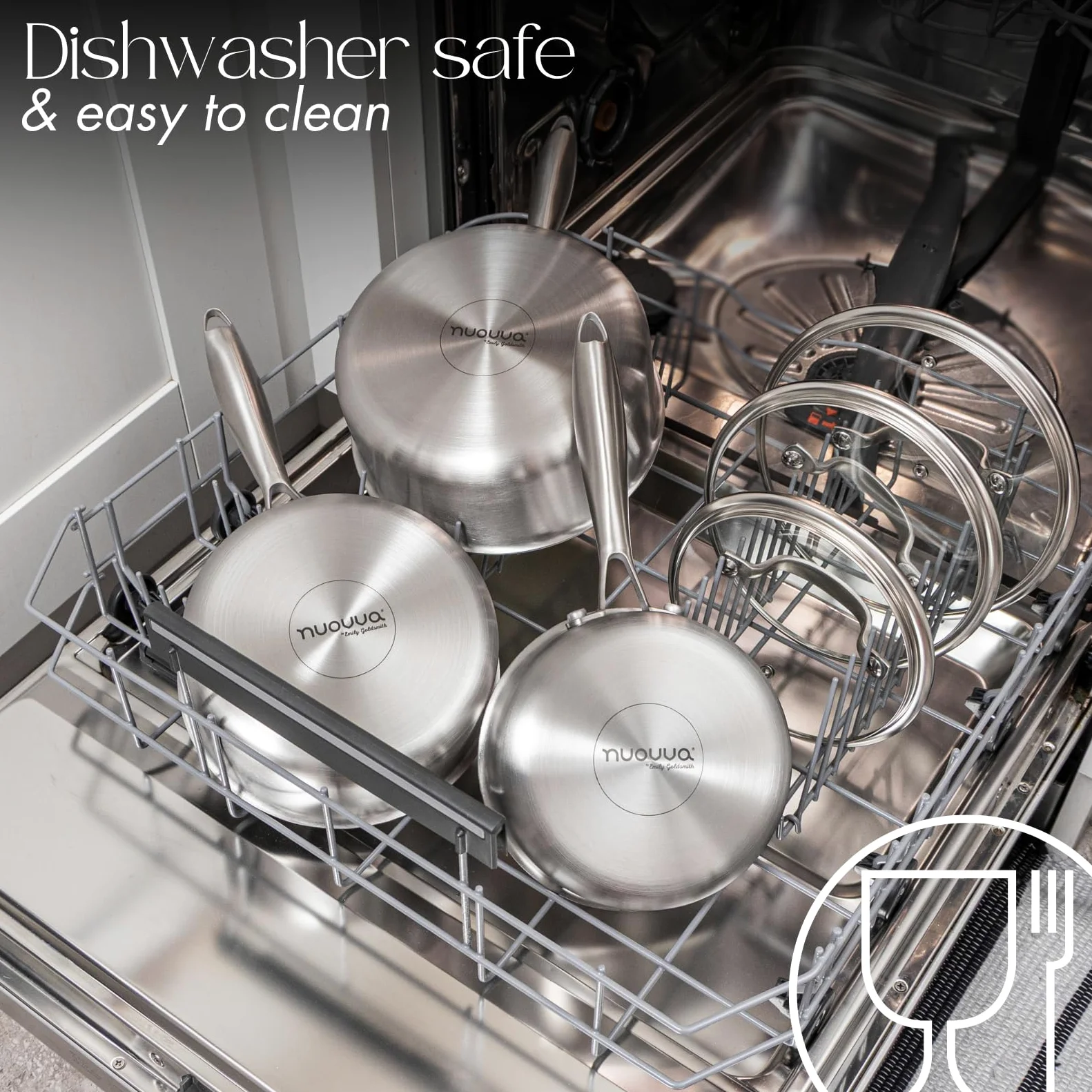 Set di pentole in acciaio inox – Pentole antiaderenti – Pentola in acciaio inox a tre strati adatta a tutti i piani cottura – 6 pezzi 16,7 cm, 18,7 cm e 20,9 cm (3 pentole + 3 coperchi) – by Nuovva