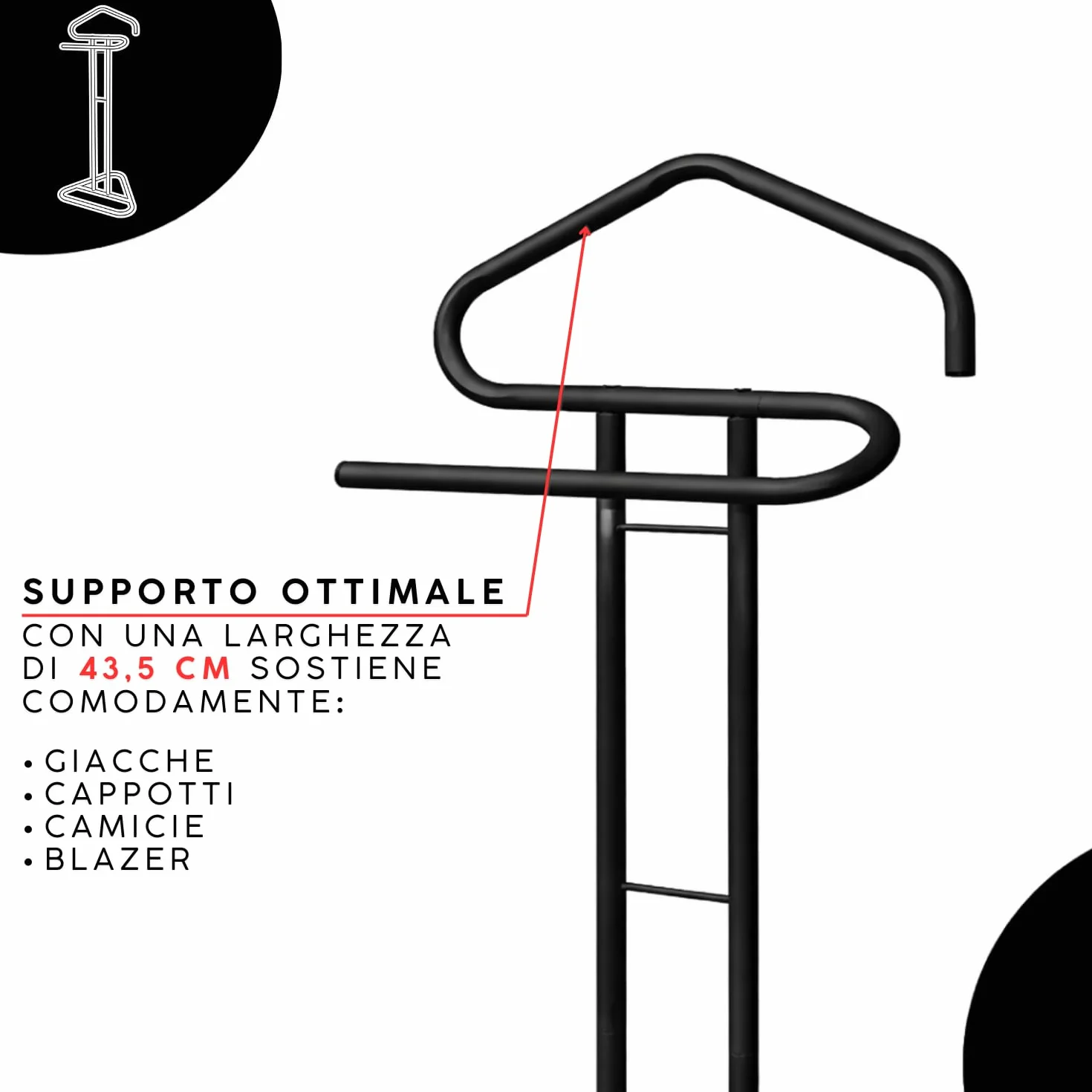 Appendiabiti da Terra in Metallo Nero 43,5 x 36 x 110,5 cm Stand Vestiti