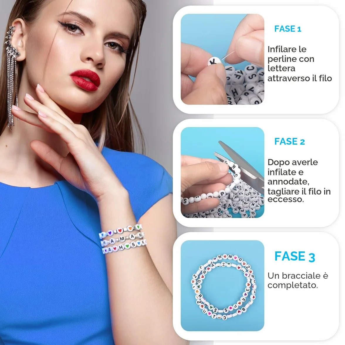 Perline colorate con lettere da infilare 4x7 mm bianche Z cuore acrilico per gioielli fai da te bracciali collane