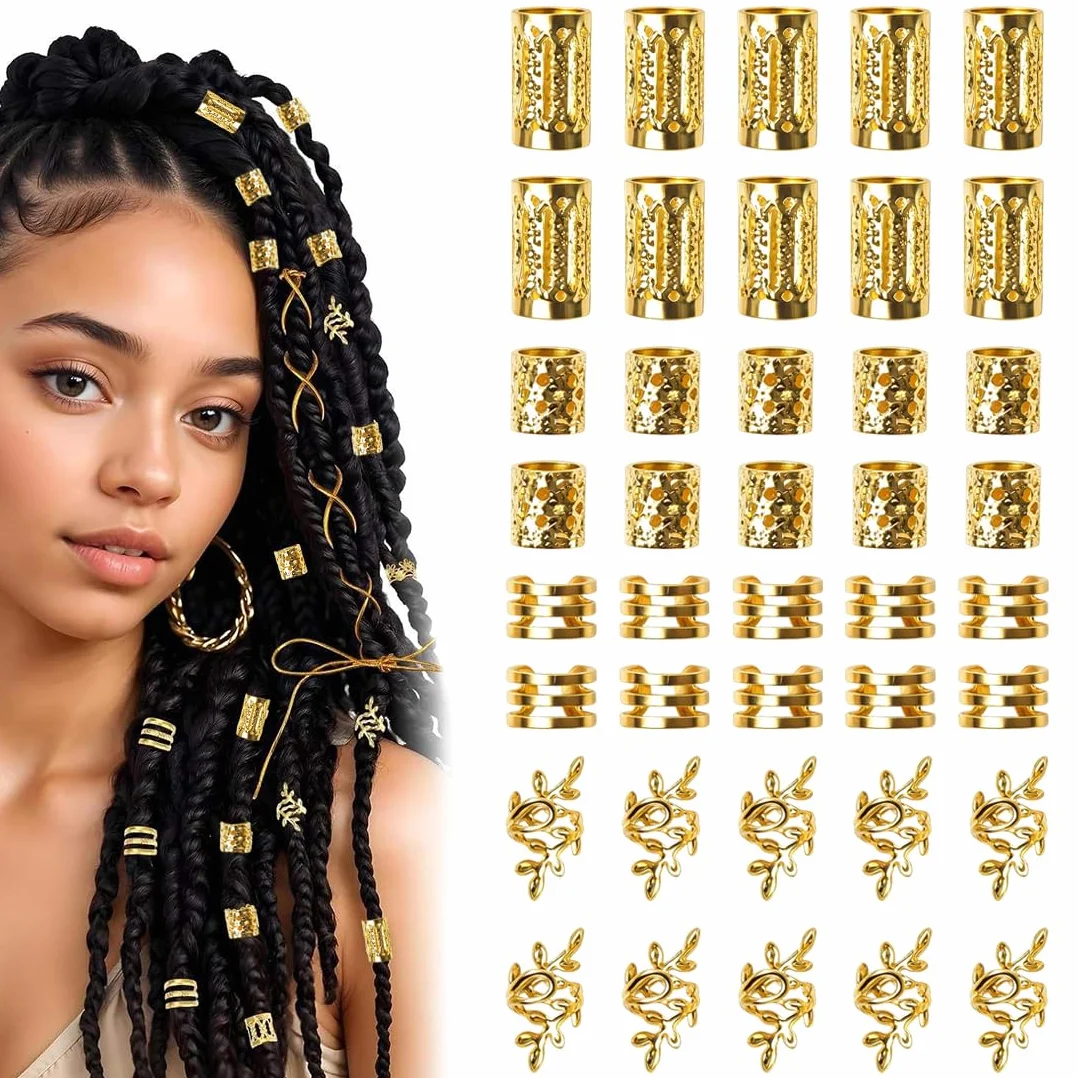 BAUCH Anellini Metallici Oro per Dreadlocks, Accessori Capelli Vichinghi e Pirati, Spirali Regolabili 40 Pezzi