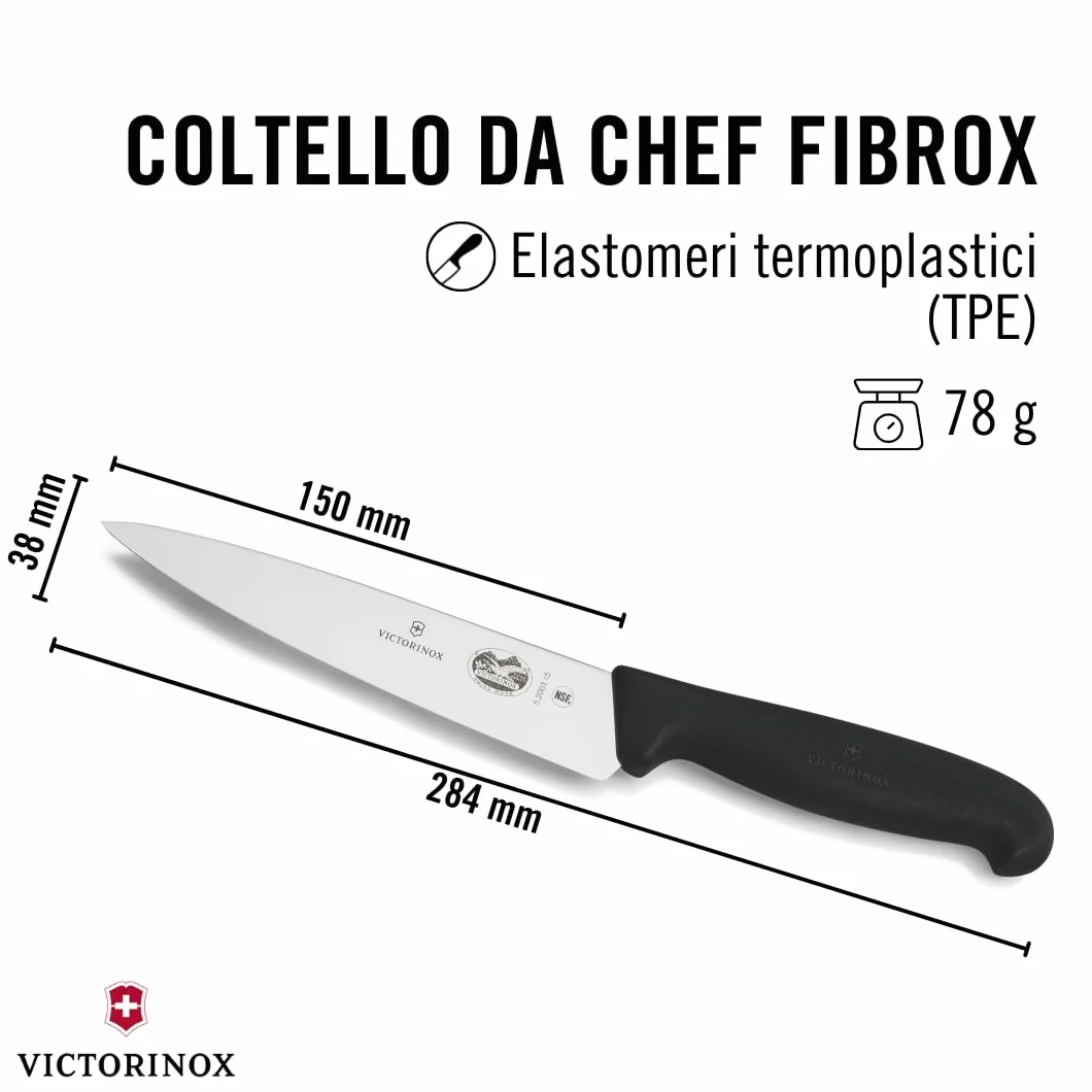 Victorinox Fibrox Coltello da Chef 15 cm Lama Dritta Acciaio Inossidabile Nero