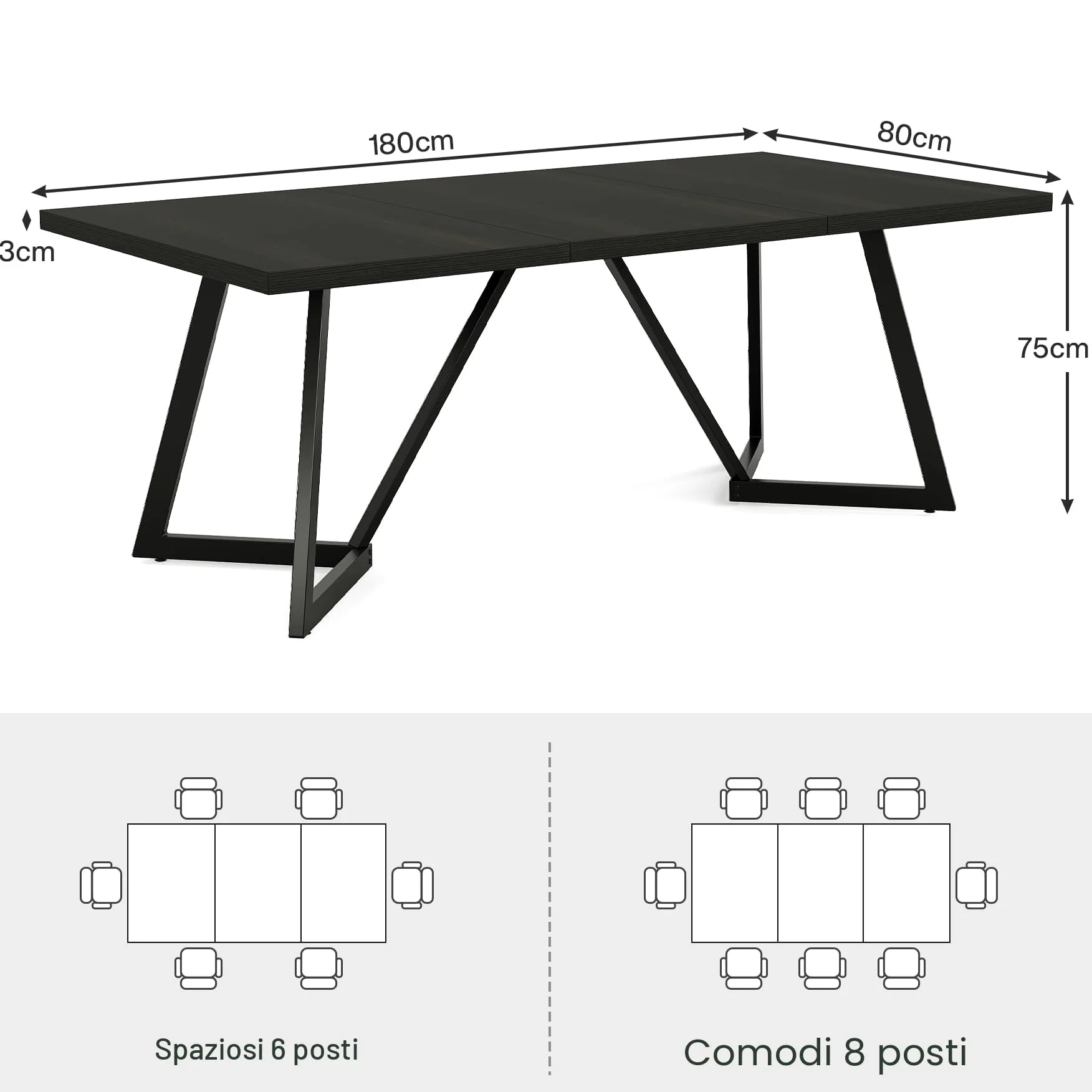 Tribesigns Scrivania moderna per computer, 180 cm, grande scrivania da ufficio con telaio in metallo, scrivania rettangolare per laptop, studio, scrivania per casa e ufficio (nero)
