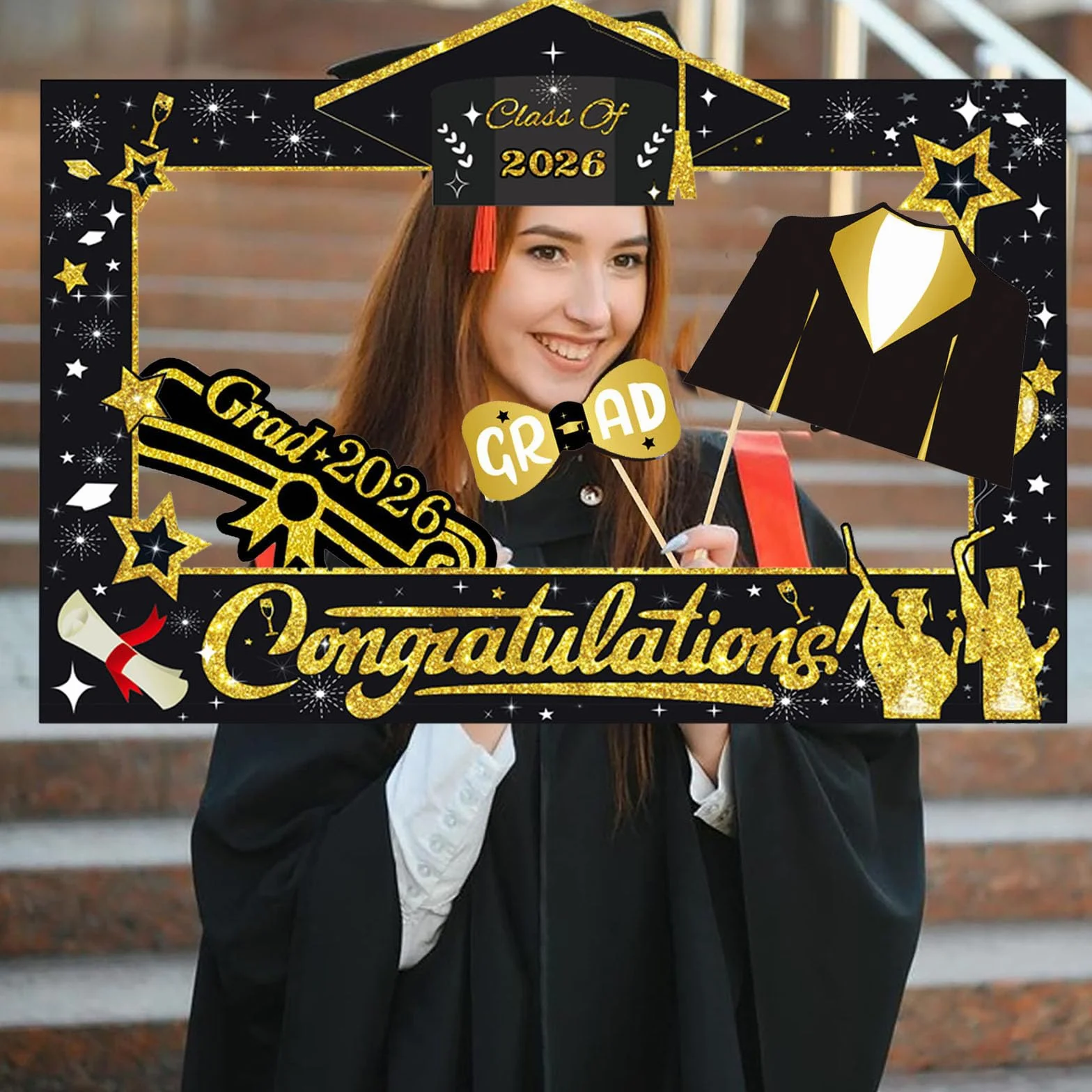 30 pz Foto Props Laurea Gadget, Cornice per Selfie in Carta, Alta Aualità Photo Booth Accessori, per 2026 Laurea Decorazioni Festa