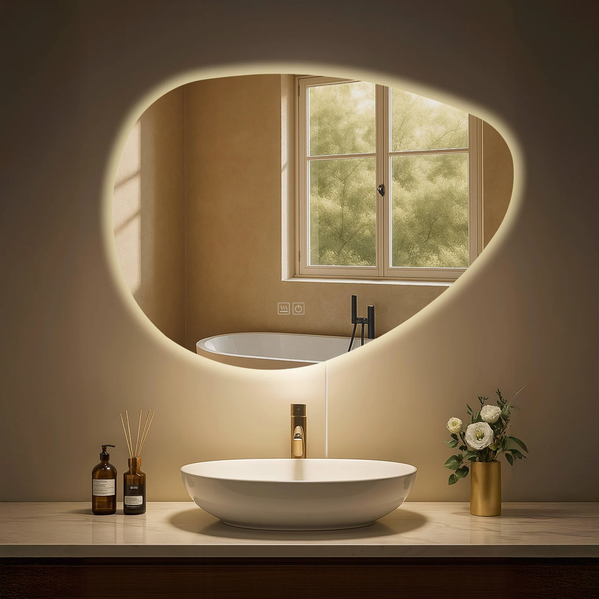 CLP Specchio da Bagno Almafie con Illuminazione, Specchio da Bagno antiappannamento, Specchio da Parete LED, con e Senza Bluetooth, Contenuto del Set:Senza Bluetooth