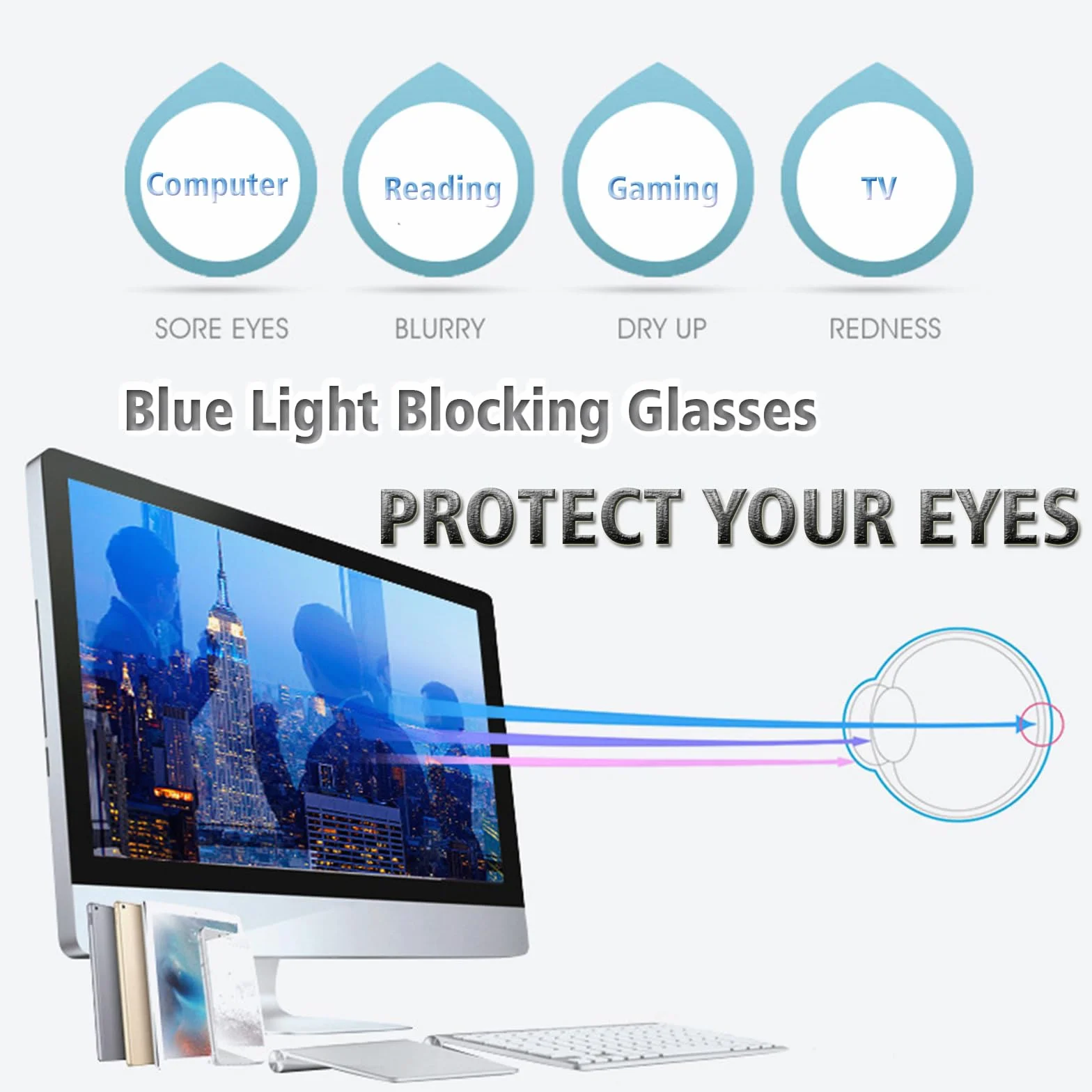 Occhiali rettangolari filtro luce blu montatura in metallo uomo donna senza forza retrò